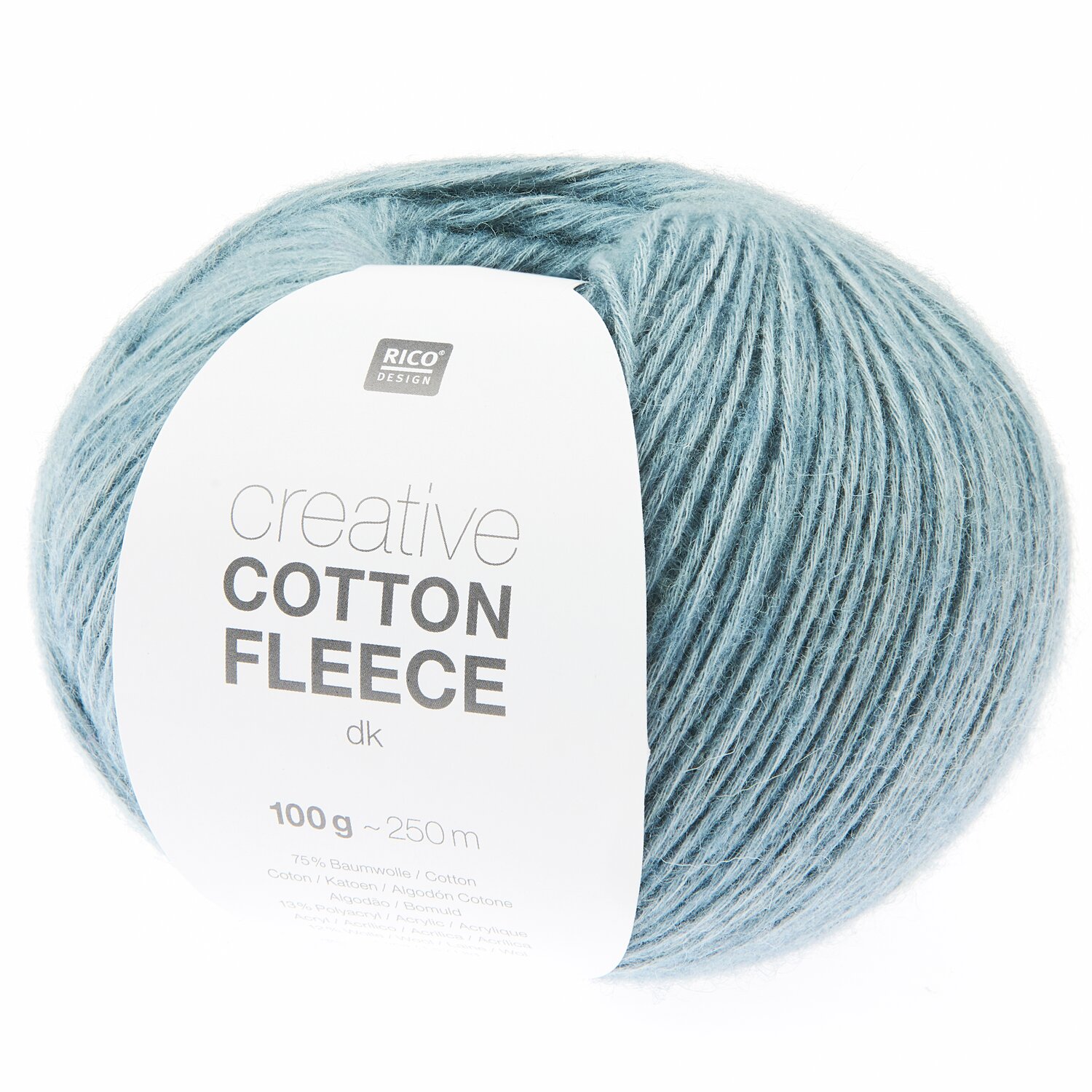 Creative Cotton Fleece dk, hellblaues Garn von Rico Design, 100g, 250m, ideal zum Stricken.