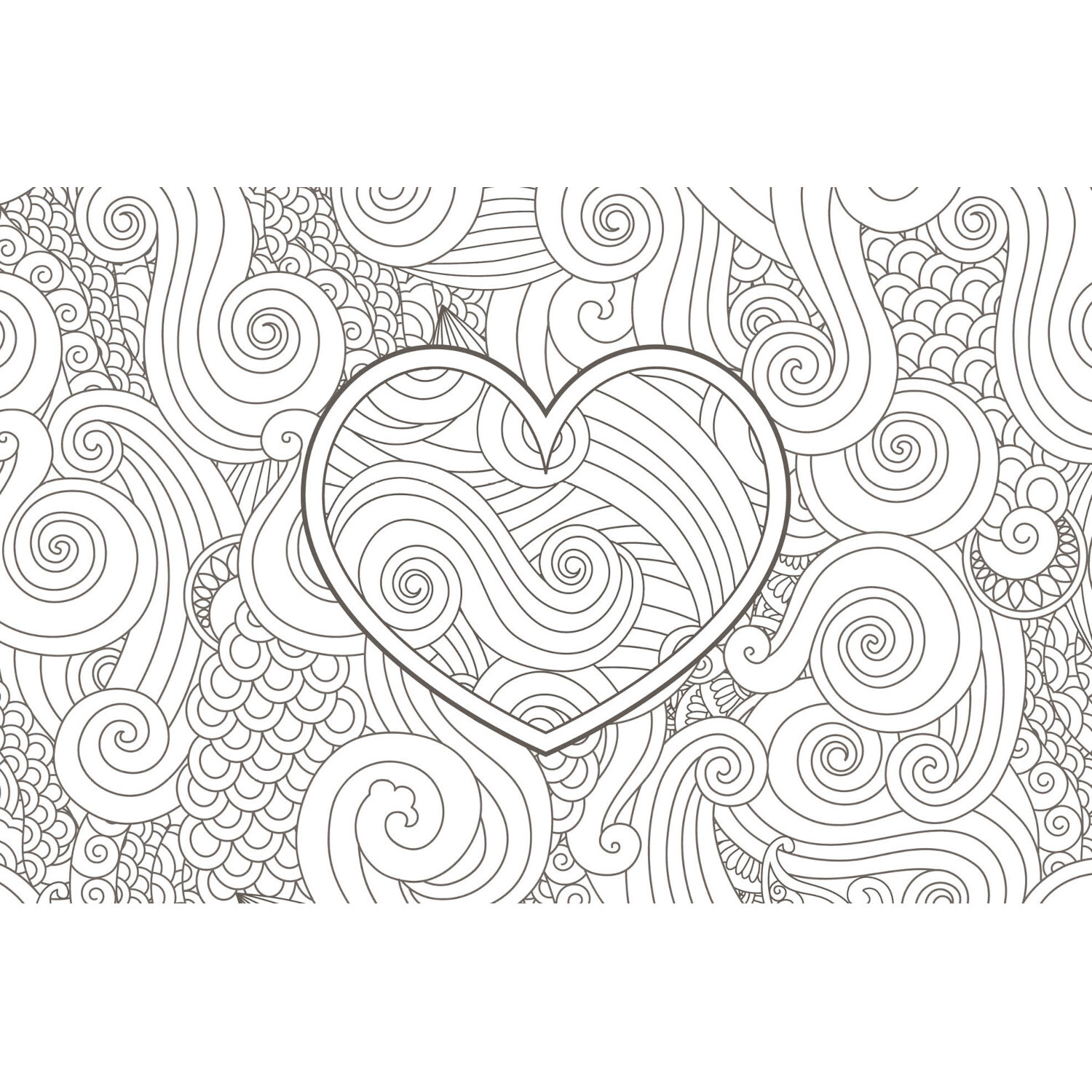 Colorful Mandala - Dankbarkeit: Herzform inmitten von schwarz-weißen, wirbelnden Mustern.