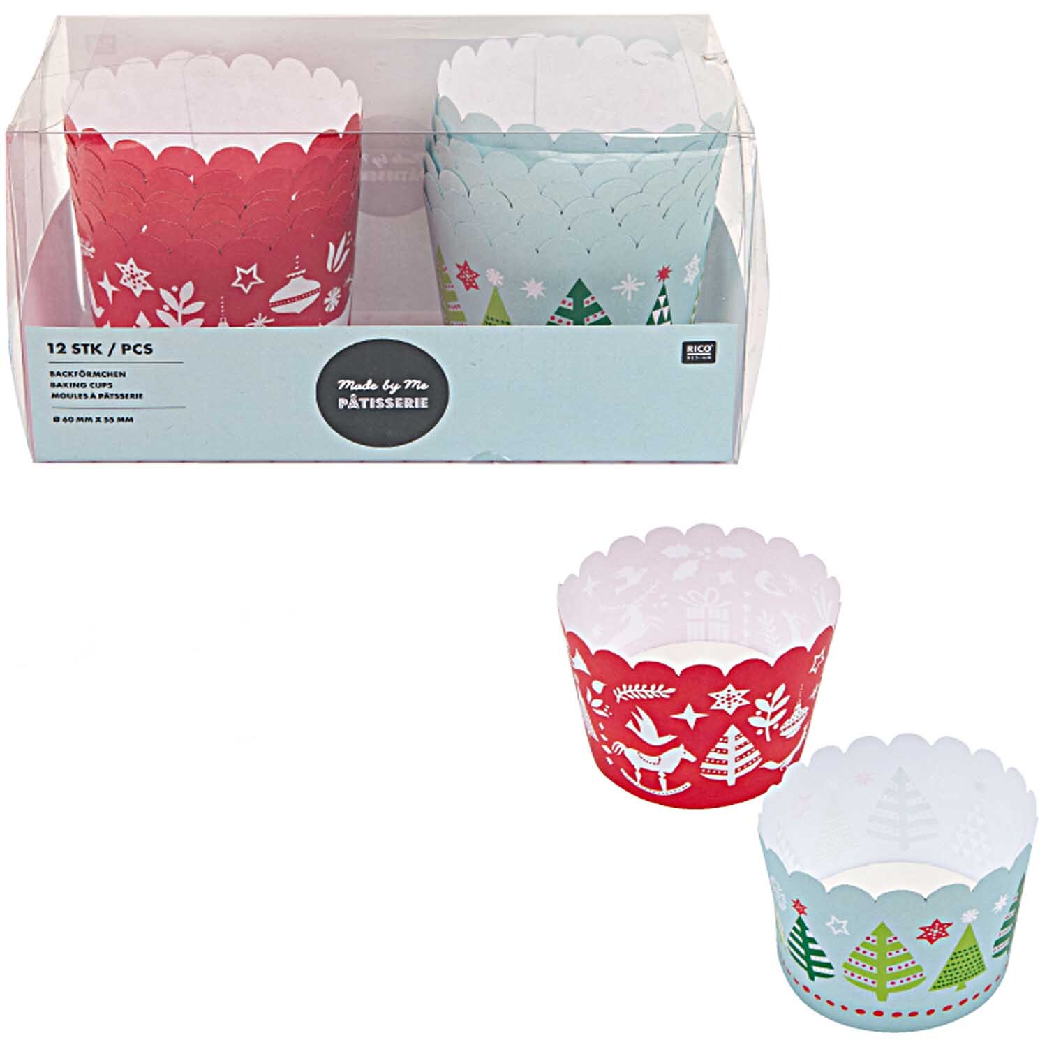 Backförmchen X-MAS rot-mint 6cm 12 Stück