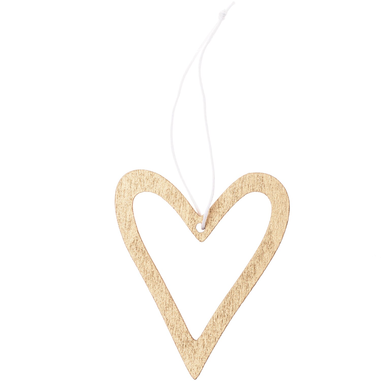 Holzhänger Herz offen gold: Eleganter Herzanhänger aus Holz in Gold mit weißer Schnur von Rico Design.