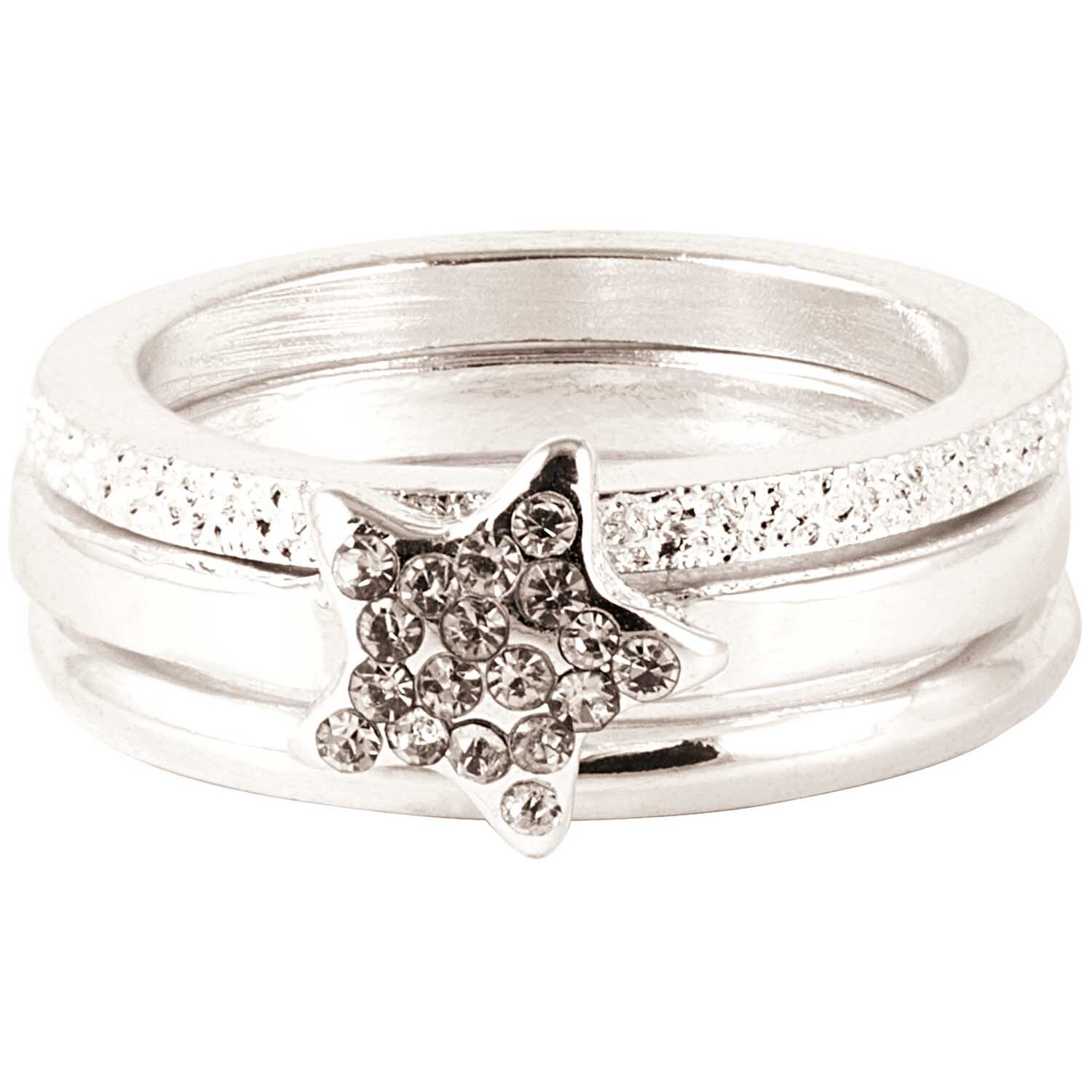 Ring Pünktchen 16mm von Rico Design: Silberner Ring mit funkelndem Sternmotiv und glitzernden Details.
