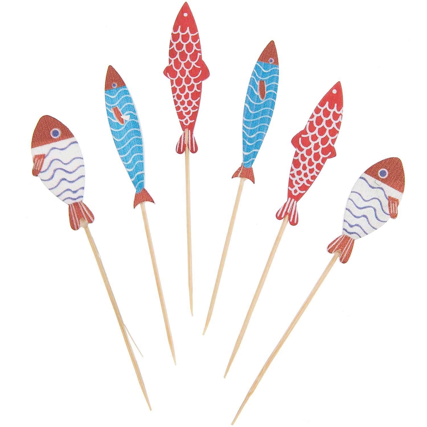 Deko-Picker Fisch Mix rot-blau 7,5-8,5cm 6 Stück Deko-Picker Fisch Mix rot-blau 7,5-8,5cm 6 Stück