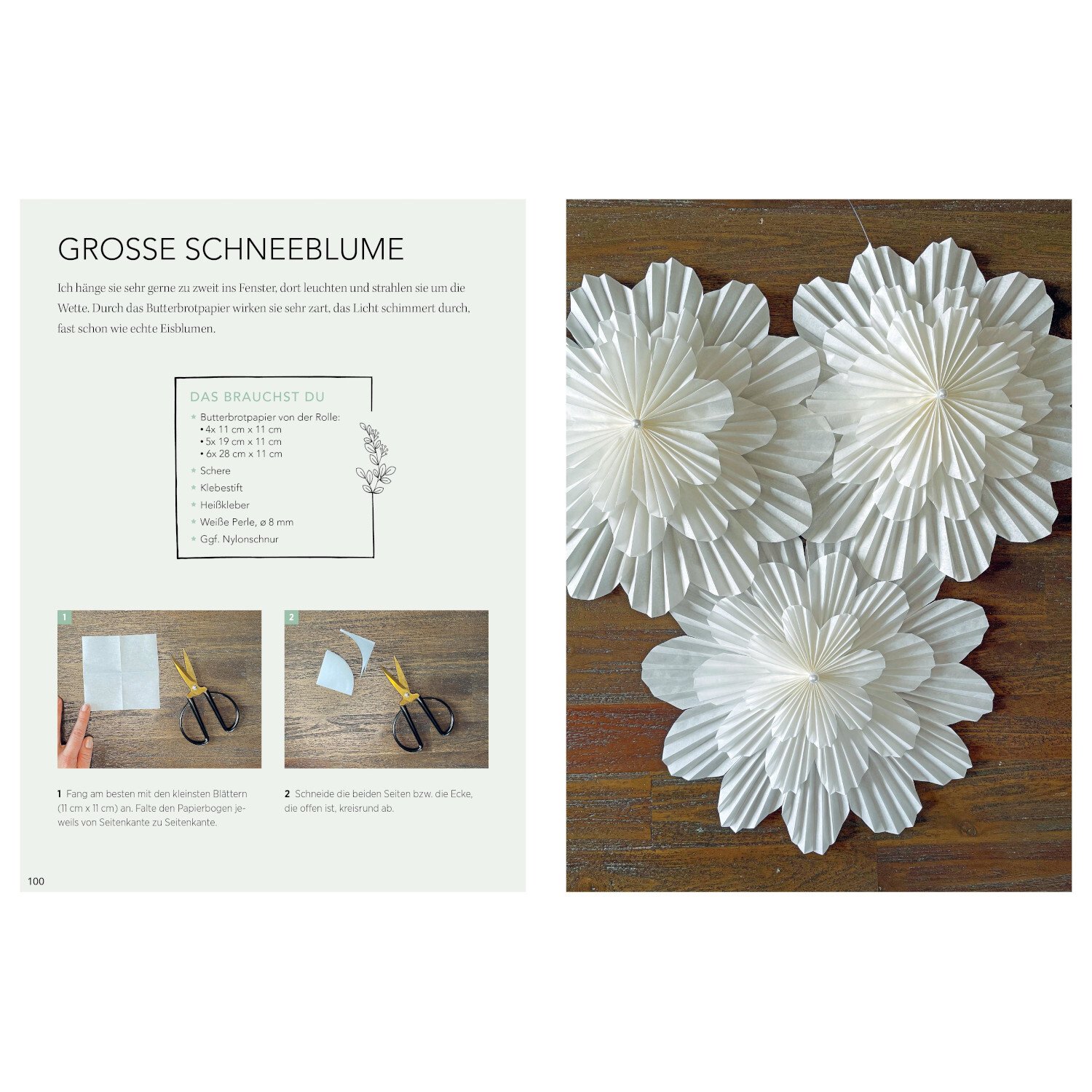 Weihnachtliche Papierdeko von Christophorus Verlag in der Christan Verlag Weihnachtliche Papierdeko: Anleitung zur Herstellung großer Schneeblumen aus weißem Papier.