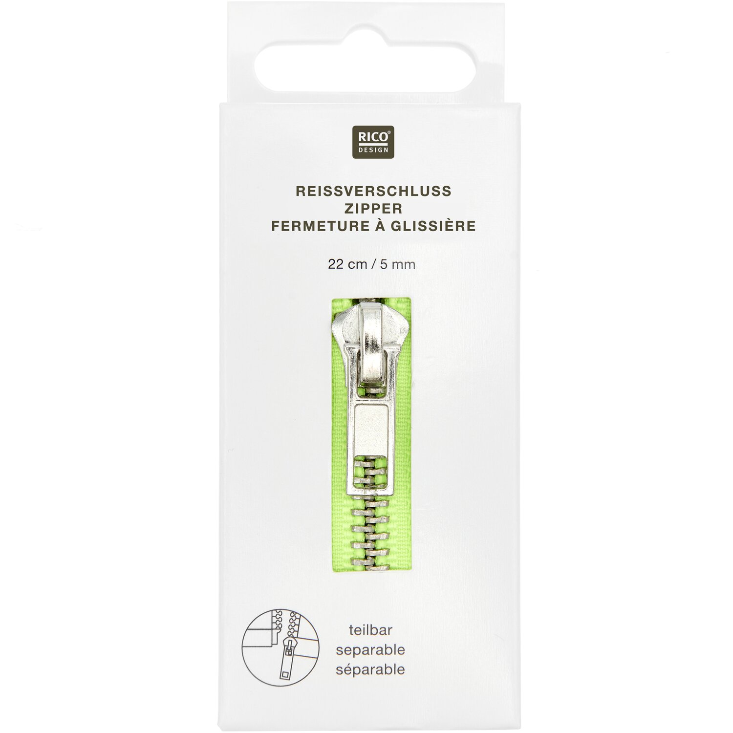 Metall Reißverschluss 5mm Silber/Neongelb von Rico Design