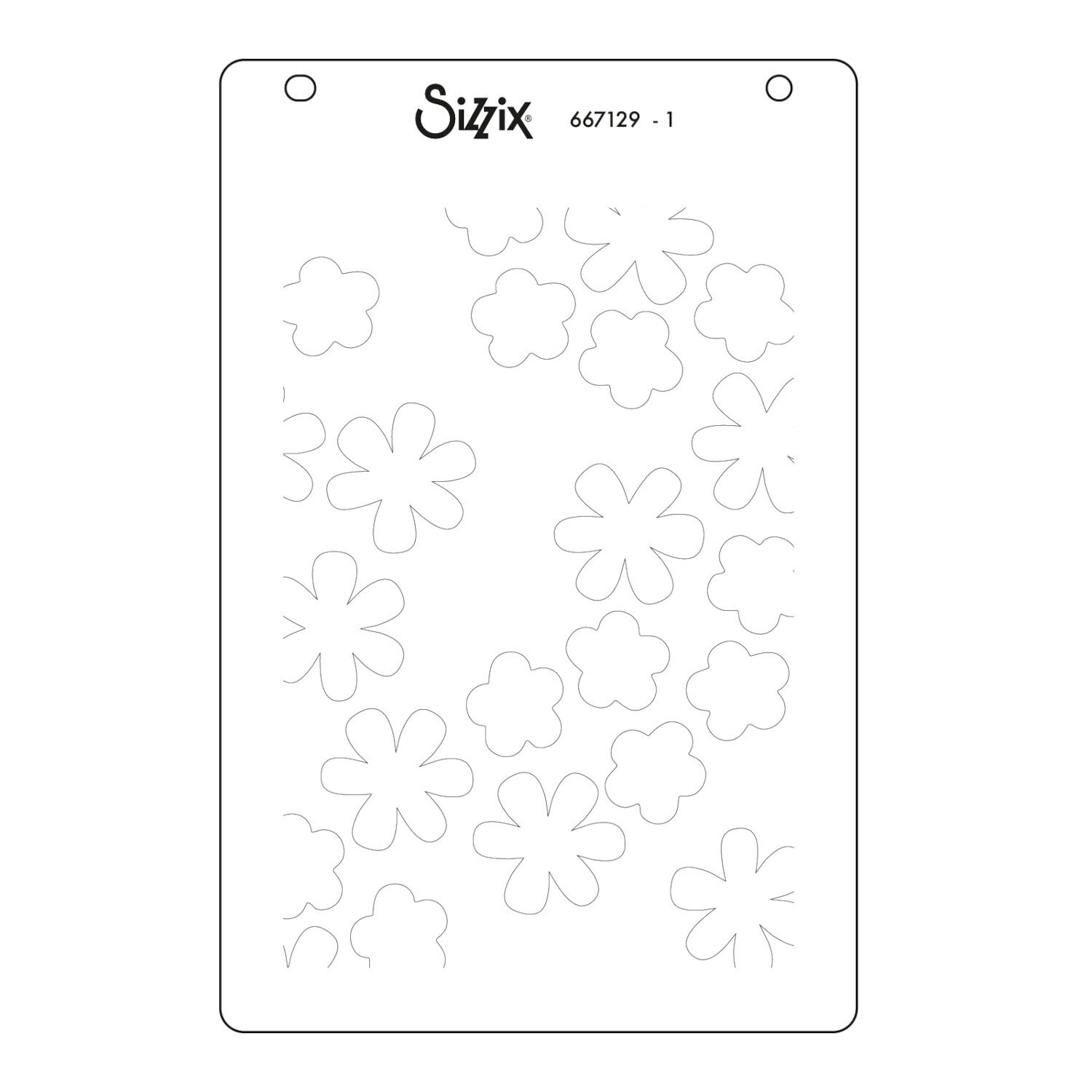 Sizzix Thinlits Die Set Let's Eat Cake 16Stück 2 Schablonen mit weißer Stanzschablone, die mehrere Blütenformen in unterschiedlichen Größen für Papierbastelprojekte zeigt