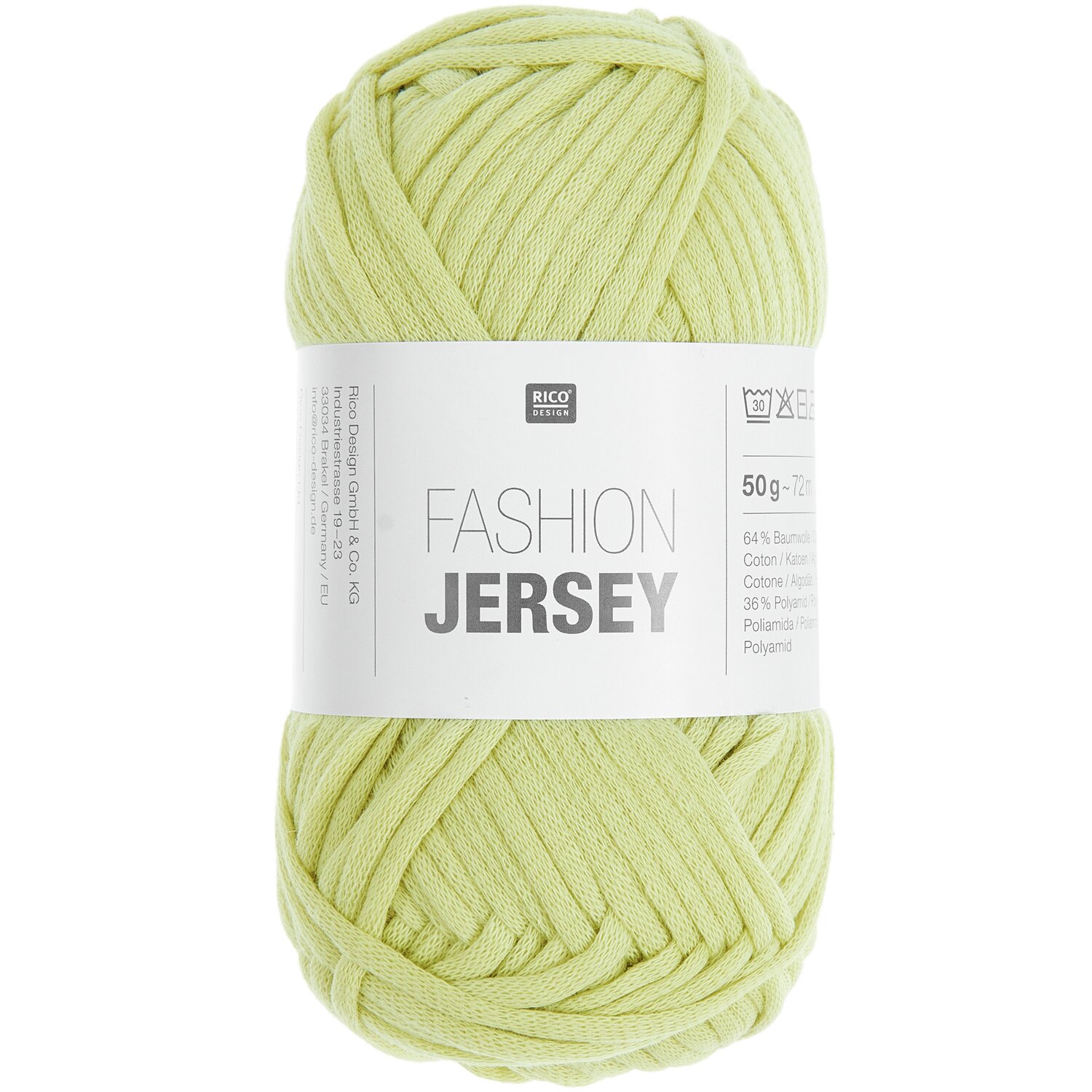 Fashion Jersey, Rico Design: Weiches, hellgrünes Garn, ideal für kreative Strickprojekte, 50g 72m.
