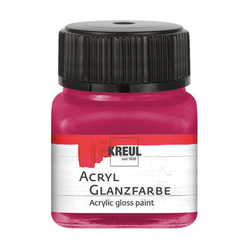 Acryl Glanzfarbe 20ml in Bordeaux von KREUL, in einem transparenten Behälter mit schwarzem Deckel.