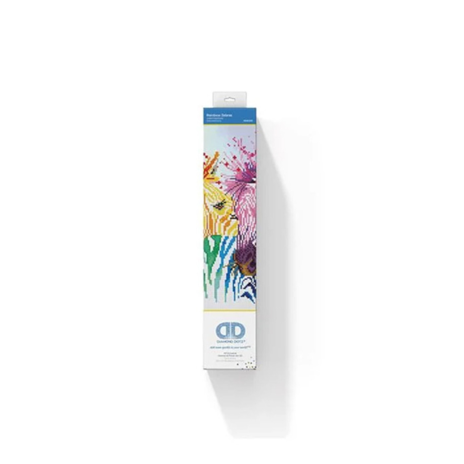 Diamond Painting Regenbogen Zebras in bunter Verpackung mit floralen Mustern und Zebras. Ideal für kreative Hobbys und farbenfrohe Dekorationen.