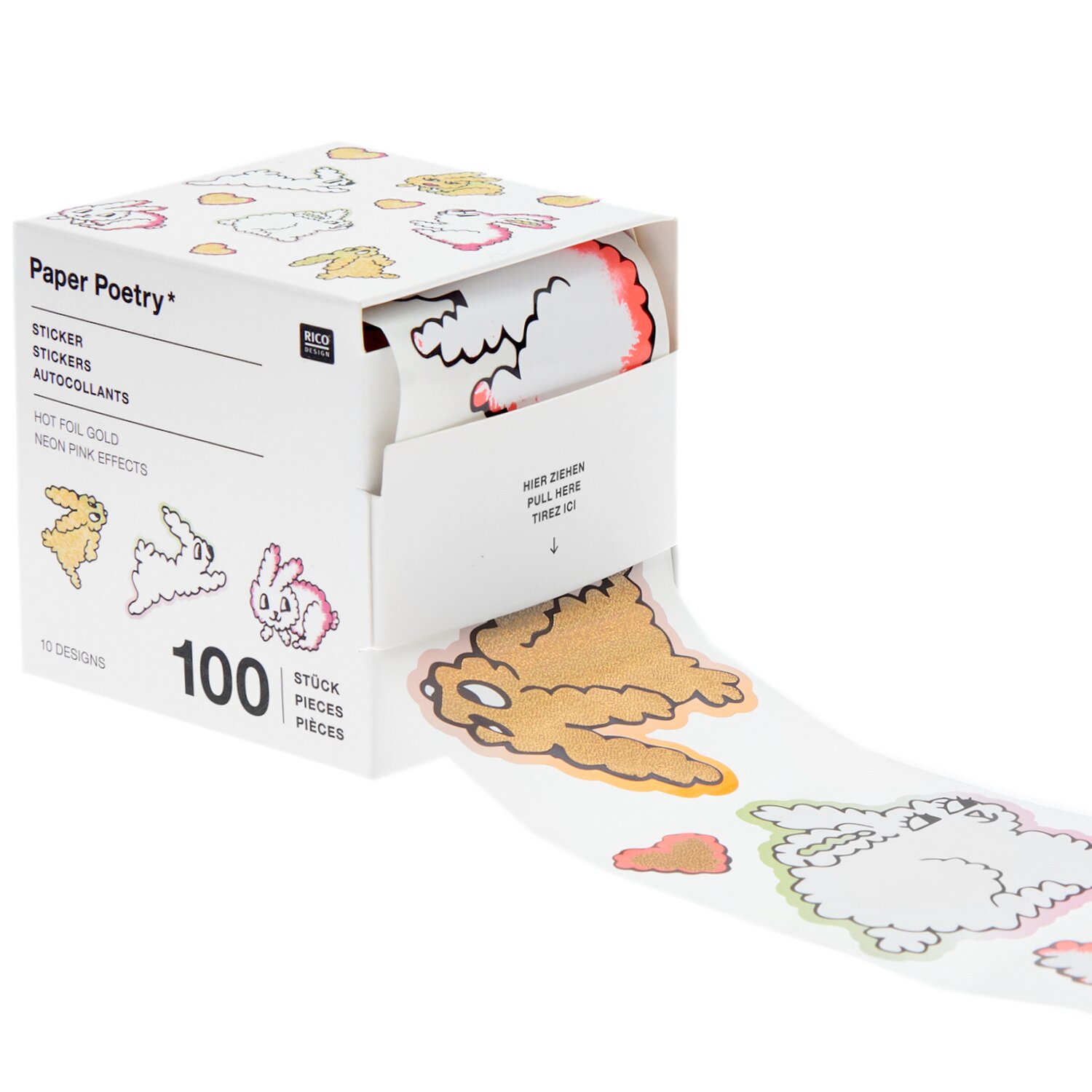 Paper Poetry Sticker Futschikato Hasen auf der Rolle Ø5cm 100 Stück von Rico Design