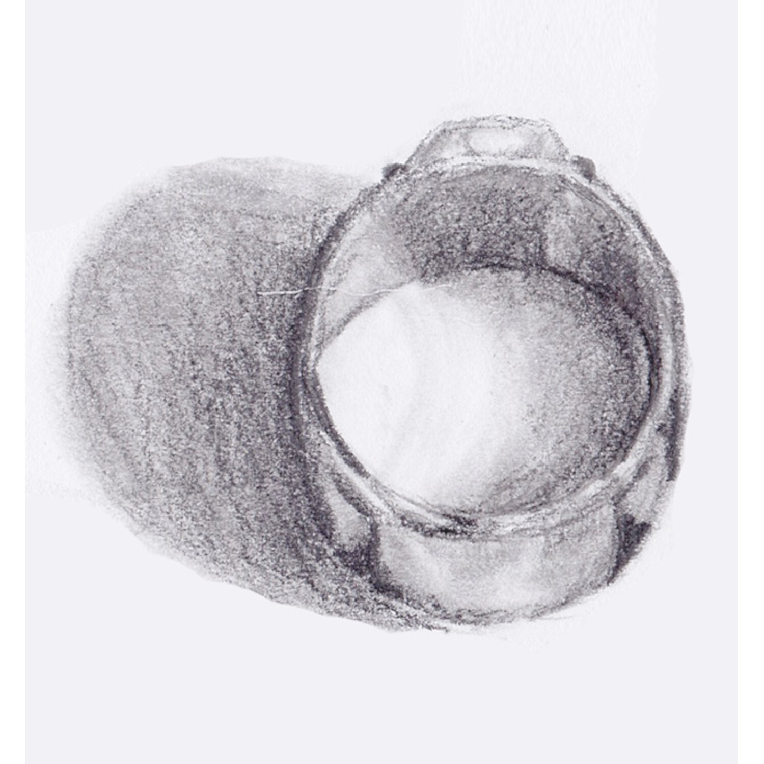 Ganz einfach zeichnen: Bleistiftzeichnung eines runden Objekts mit Schatten auf weißem Hintergrund.