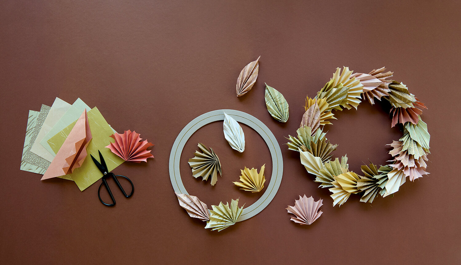 Bastelanleitung Herbstkranz aus Origamipapier