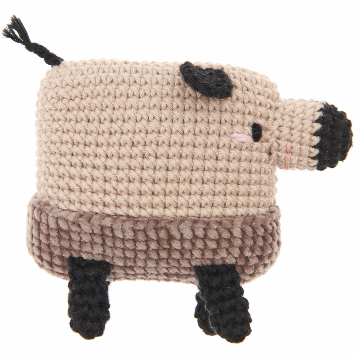 Ricorumi Rainbow Weirdos, ein gehäkeltes Tier in Beige und Schokolade, mit schwarzen Details. Ideal für kreative Handarbeitsprojekte.