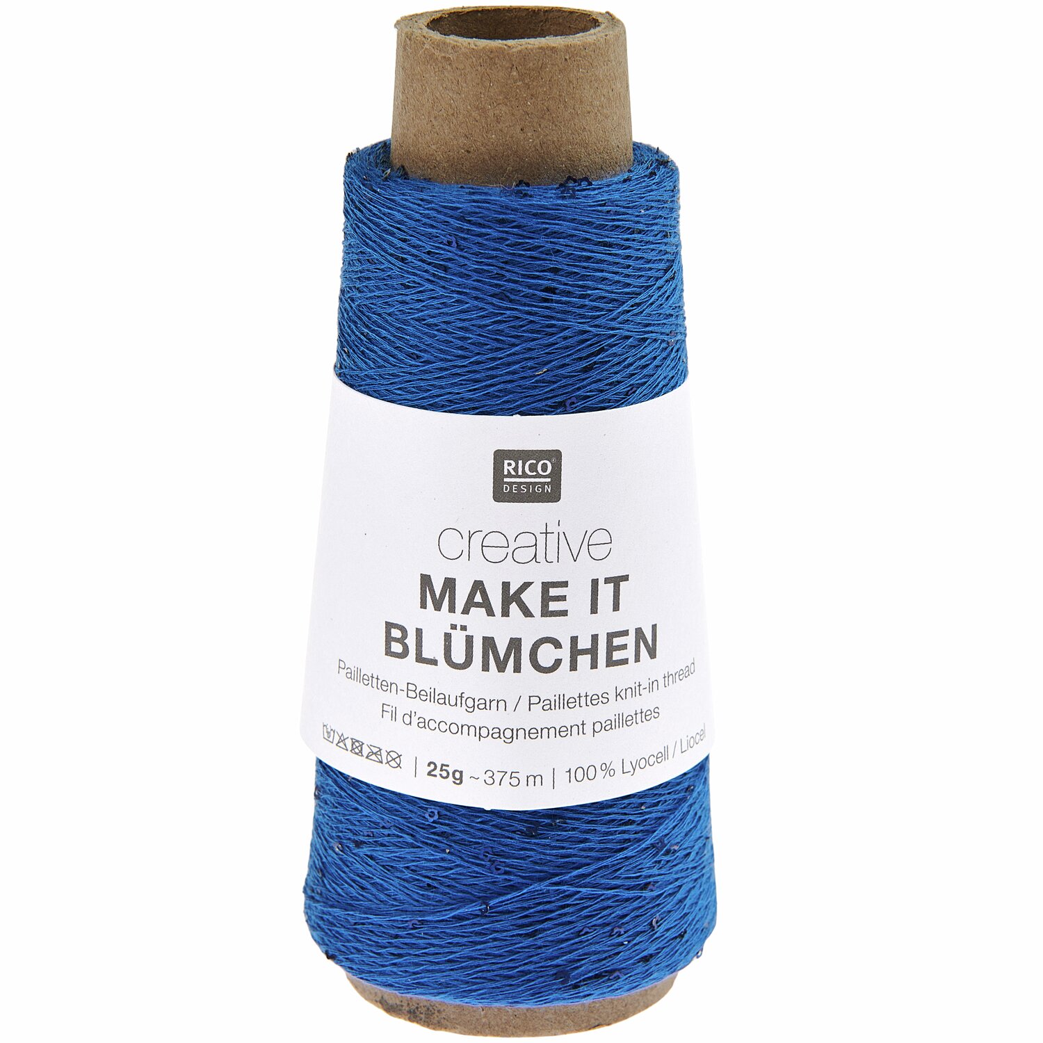 Creative Make It Blümchen, blaues Garn von Rico Design, 25g 375m, ideal für kreative Strickprojekte.