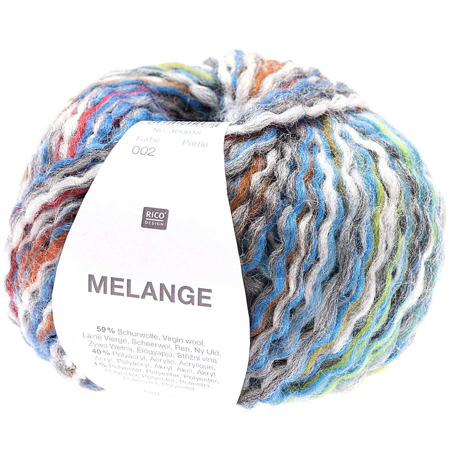 Melange Wolle von Rico Design in Blau-Grün Mix, 50g 60m. Ideal für Strickprojekte.