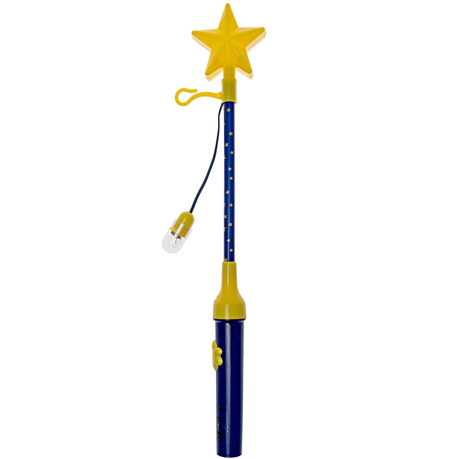Laternenstab Stern blinkend blau-gelb 34cm: Blauer Stab mit gelbem, blinkendem Sternaufsatz. Ideal für Kinderfeste.