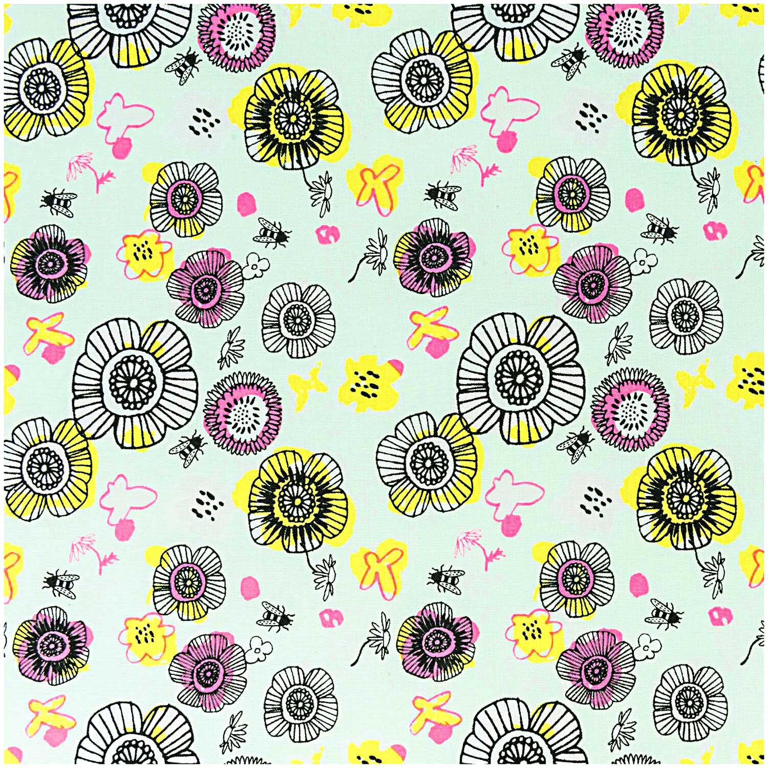 Stoff Blüten mint-neon 140cm Stoff Blüten mint-neon 140cm