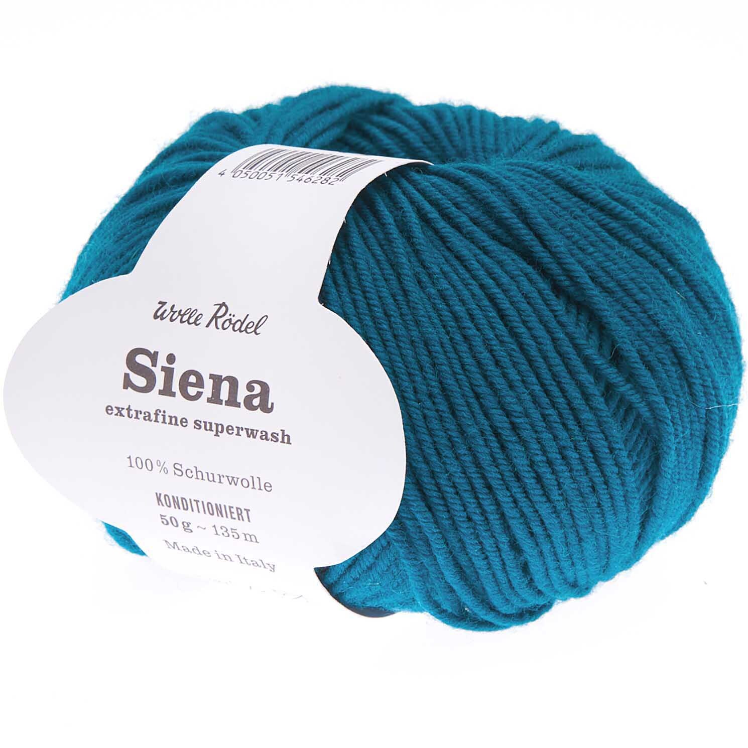 Siena 50g 135m Farbe Dunkeltürkis von idee. Creativmarkt Siena, extrafeine Superwash-Schurwolle in Dunkeltürkis von Wolle Rödel, 50g Knäuel, 135m.