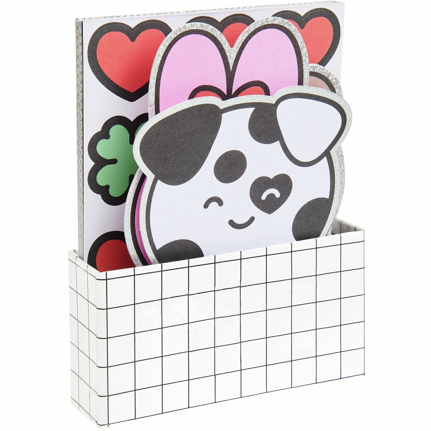 Paper Poetry Kartenset Chingu formgestanzt mit niedlichem Tiermotiv und Herzdesign in einer karierten Box. Ideal für kreative Grüße.