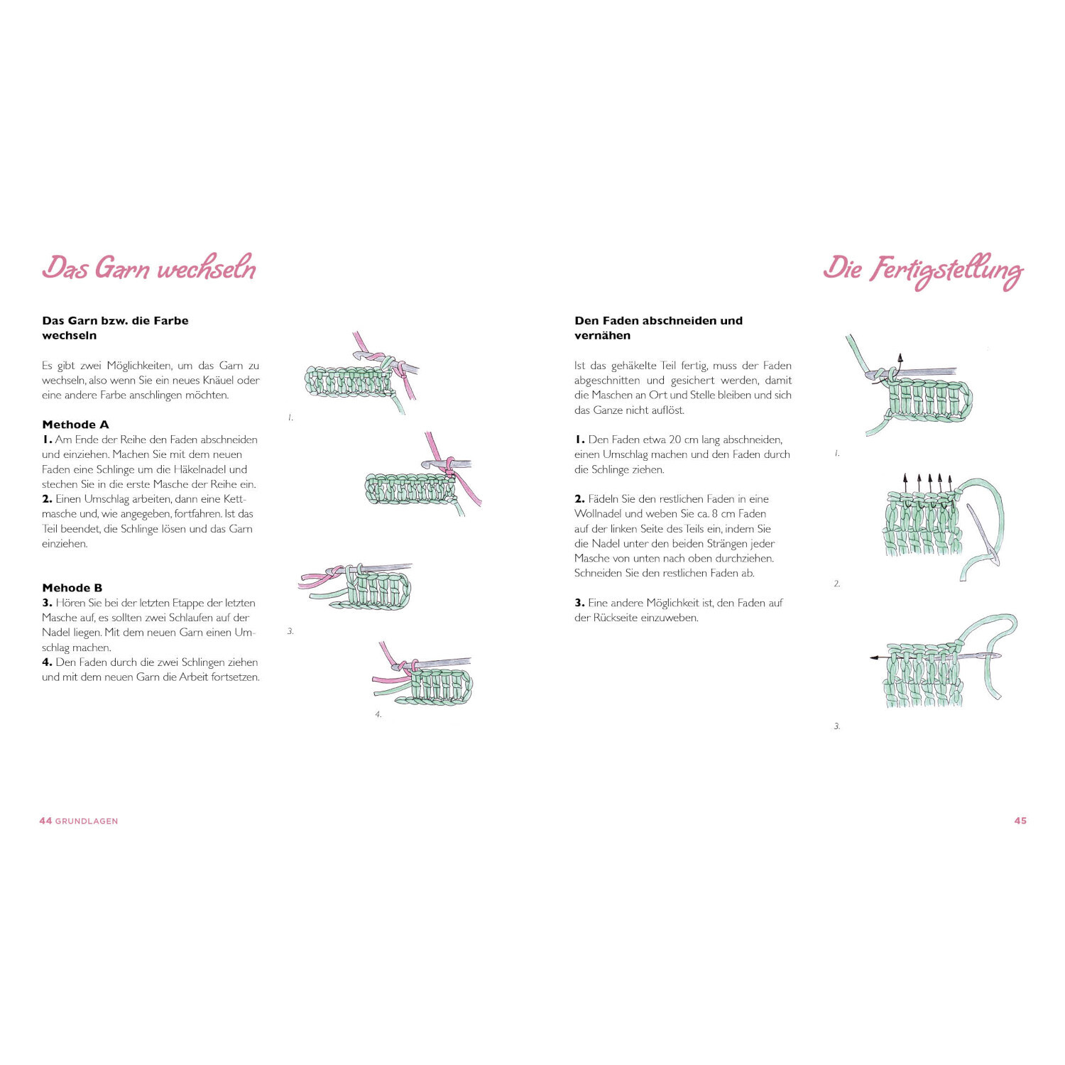 Musterbibel Granny Squares - Blumenzauber: Anleitung zum Garnwechsel mit Bildern und Text.