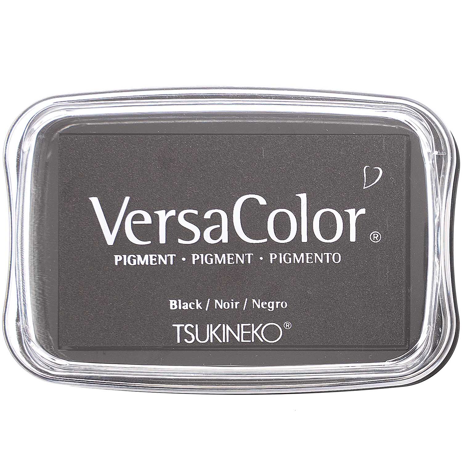 Stempelkissen 7x4cm von Rico Design in Schwarz, abgebildet mit transparentem Deckel und Markenlogo.