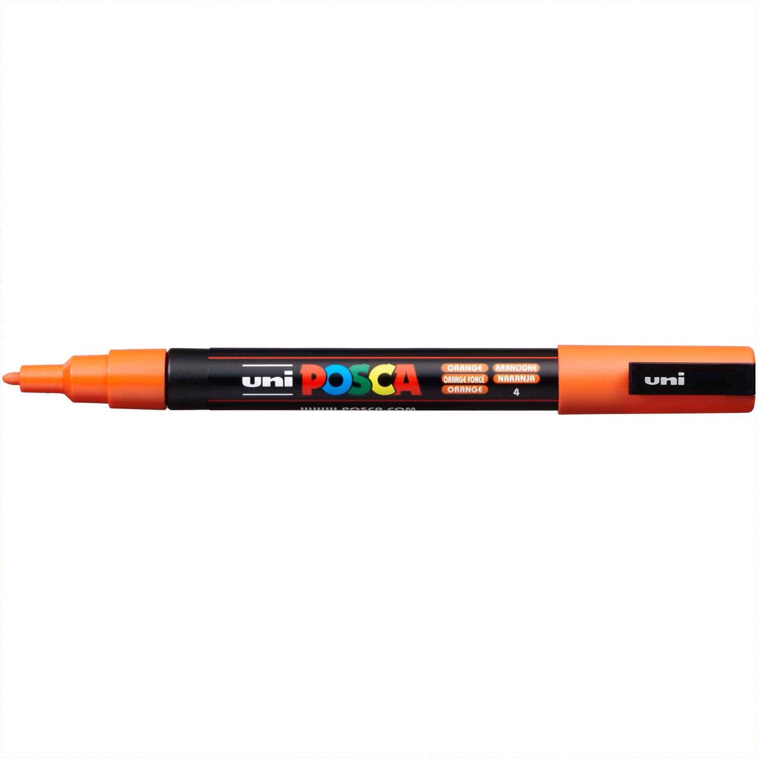 POSCA-Marker PC-3M mit feiner Spitze, ideal für präzises Zeichnen. Leuchtendes Orange, Marke uni.