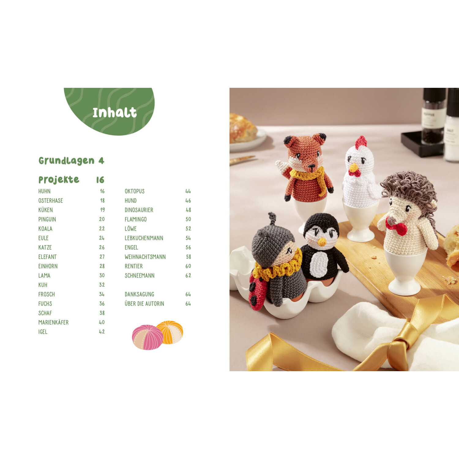 Eggtastic häkeln - Niedliche Eierwärmer: Bunte, gehäkelte Tierfiguren als Eierwärmer auf einem Tisch.