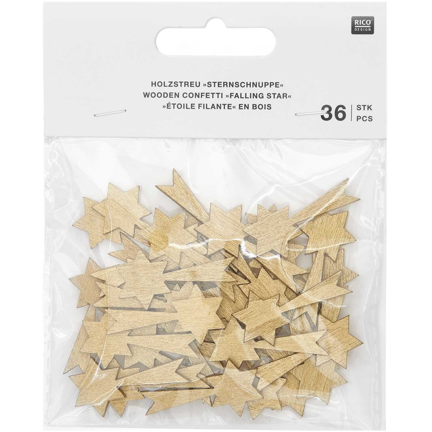 Holzstreu Sternschnuppe Gold 19x36mm 36 Stück von Rico Design