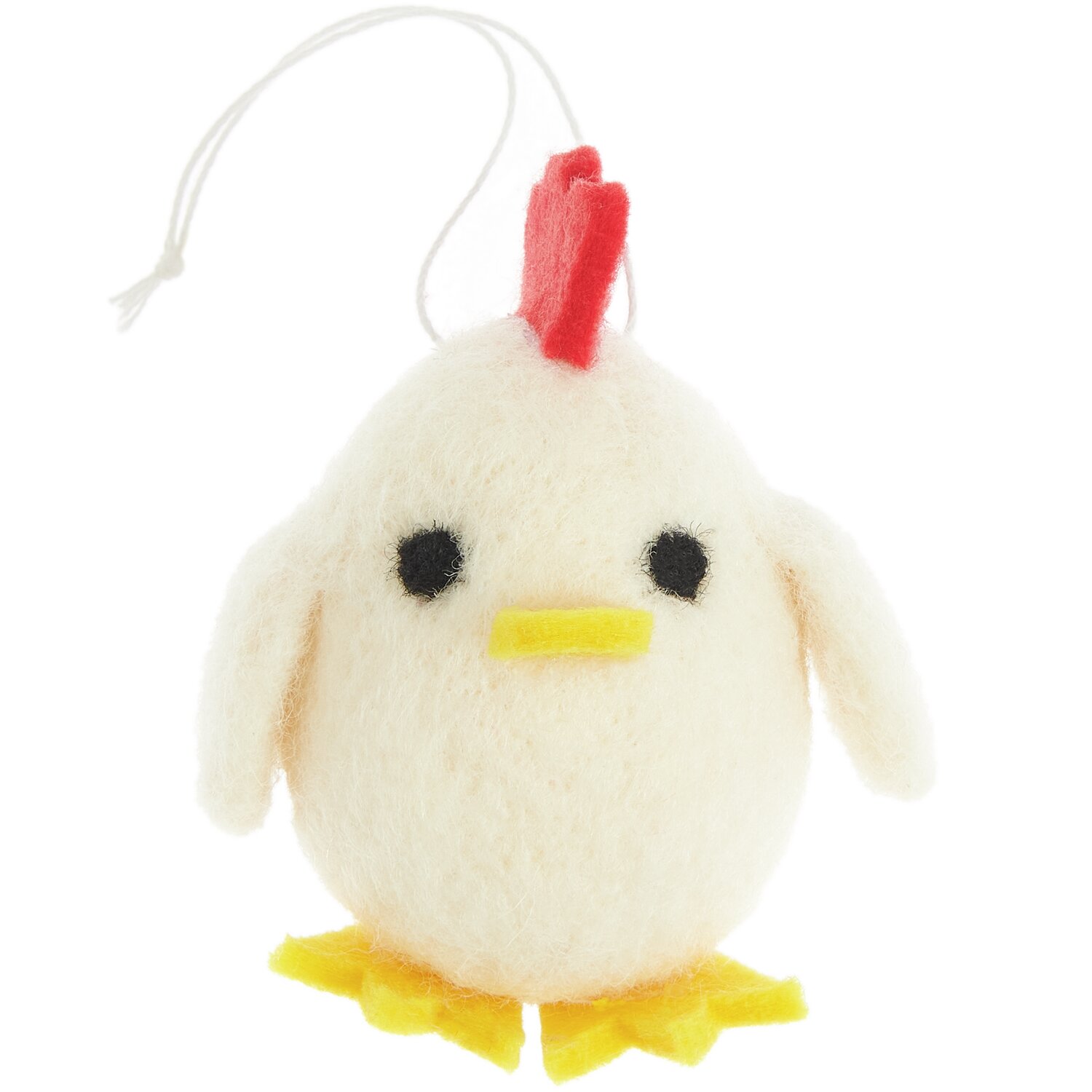 Aufhänger Filz-Küken Weiß: Niedliches Küken aus Filz mit rotem Kamm und gelben Füßen, 7,8x5,8x5cm.