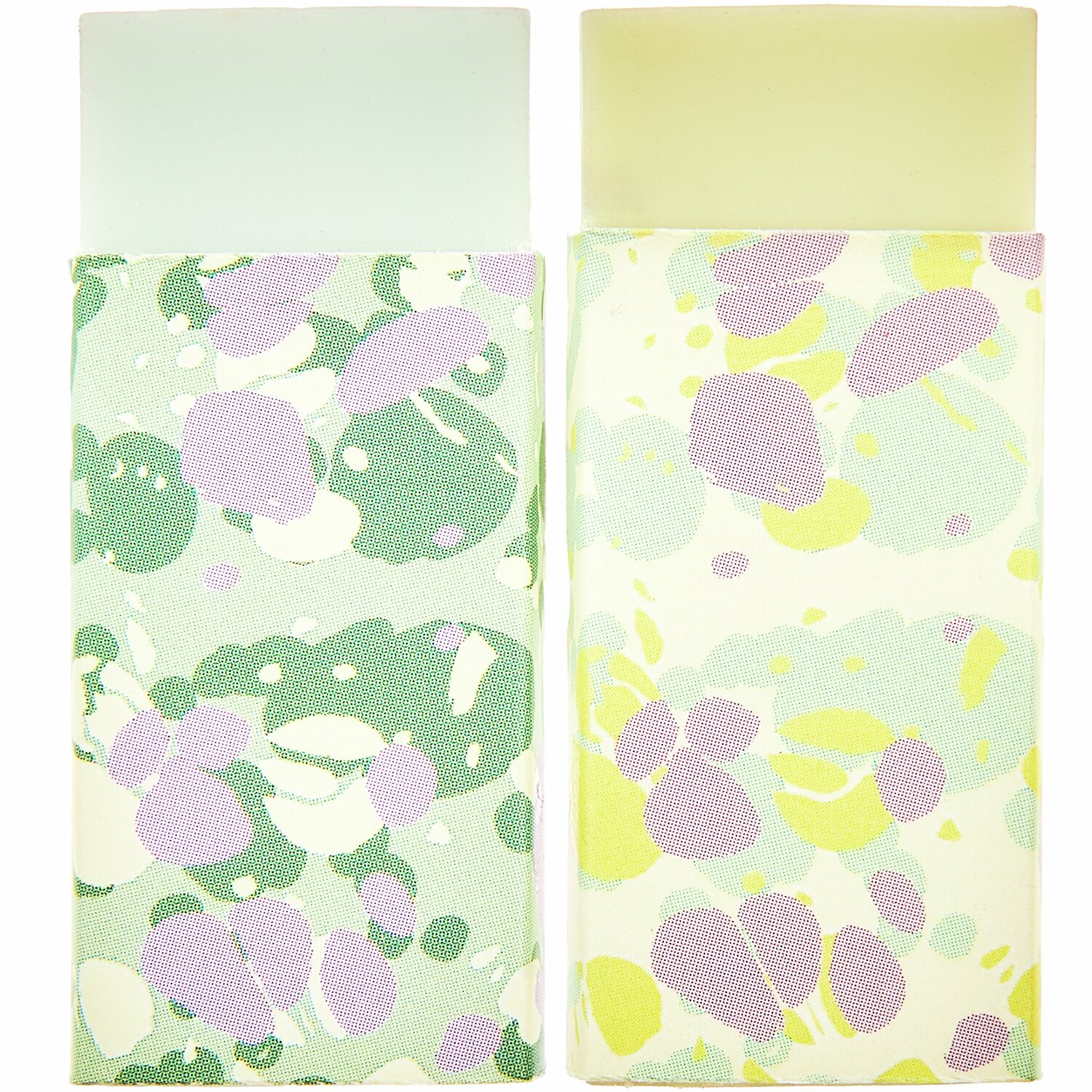 Paper Poetry Radiergummi Set Mint/Gelb, 2 Stück, mit buntem Muster, ideal für Schule und Büro.
