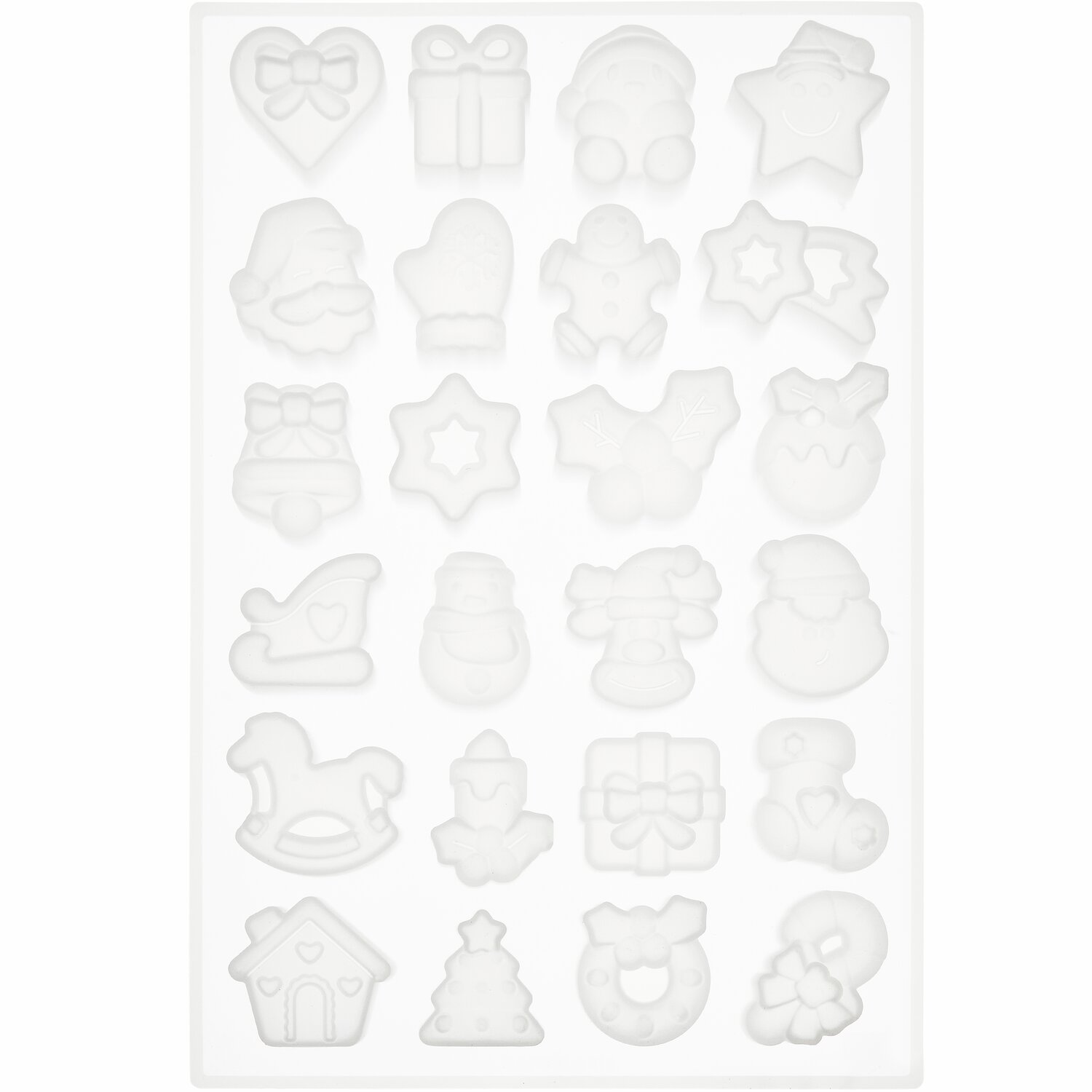 Mini Silikon Gießform Weihnachten mit 24 weihnachtlichen Motiven von Rico Design in Weiß. Ideal für kreative Bastelprojekte.