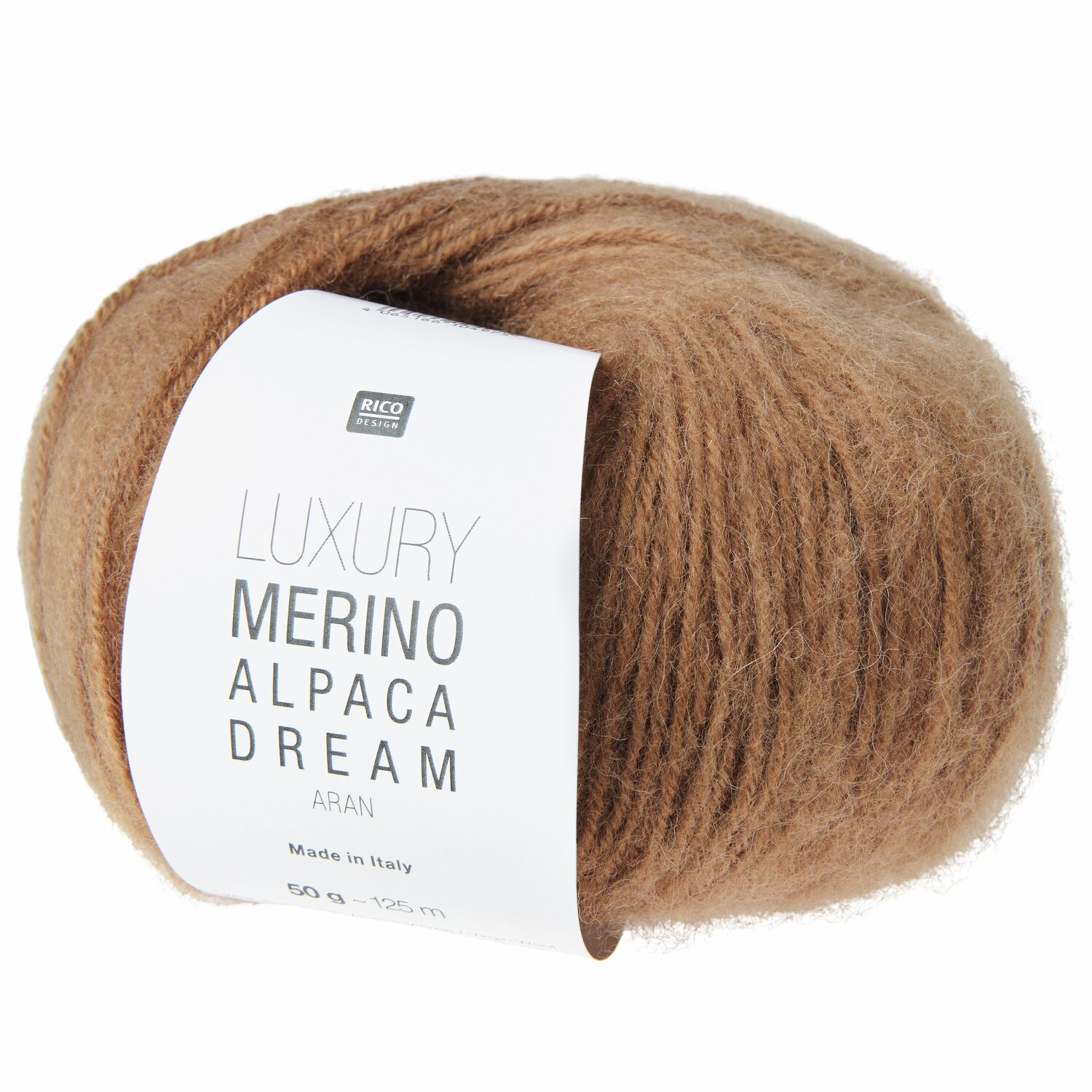 Luxury Merino Alpaca Dream aran: Weiches, braunes Garn von Rico Design, 50g, 125m, ideal für Strickprojekte.