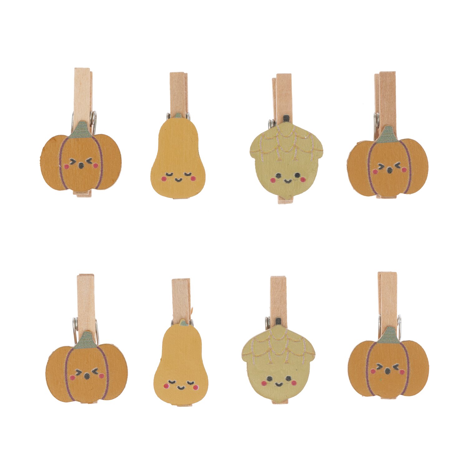 Holzclips Kürbis Mix bunt 3cm 8 Stück: Niedliche Holzklammern in Kürbisform, ideal für Herbstdekorationen.