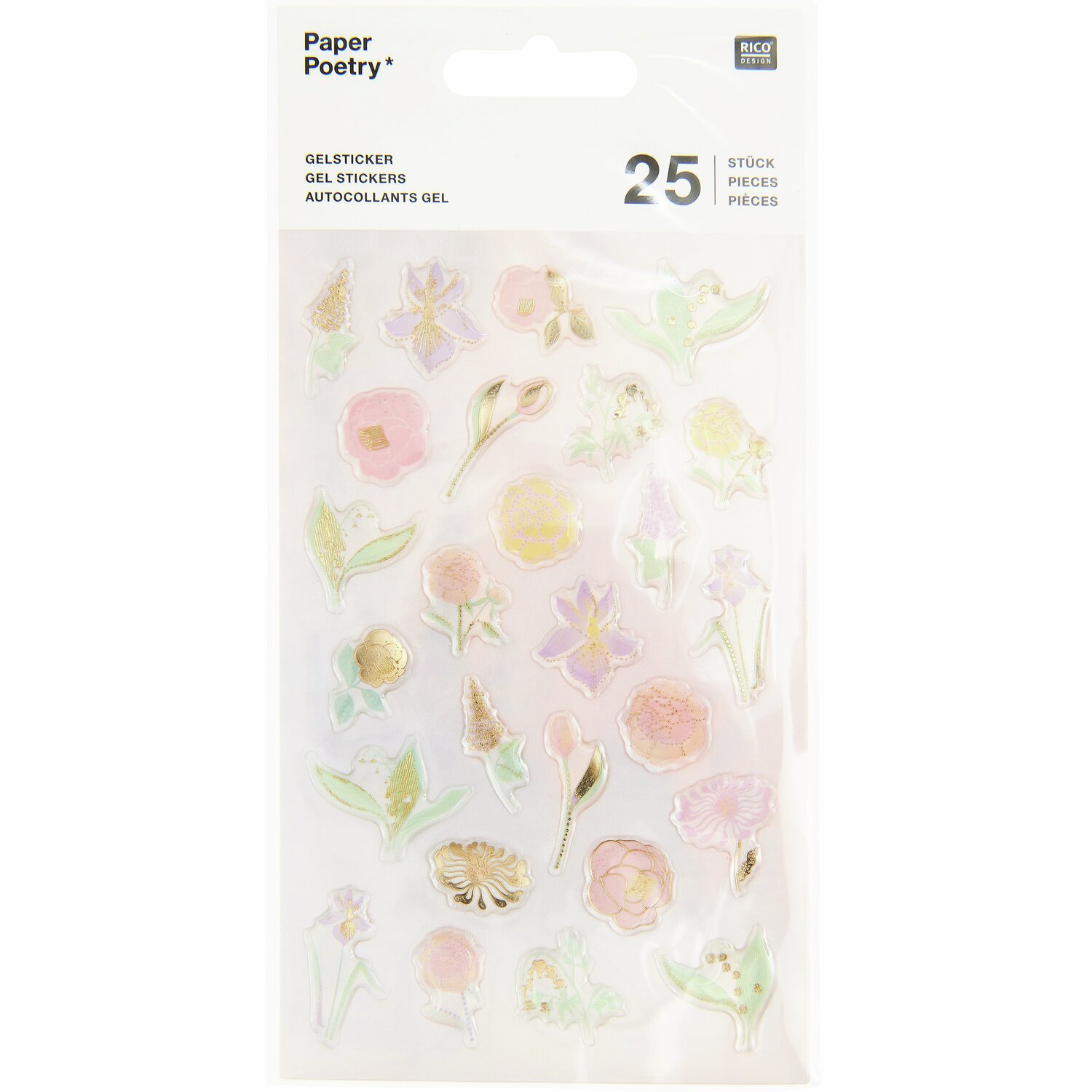 Paper Poetry Gelsticker Blumen pastell 1 Bogen von Rico Design