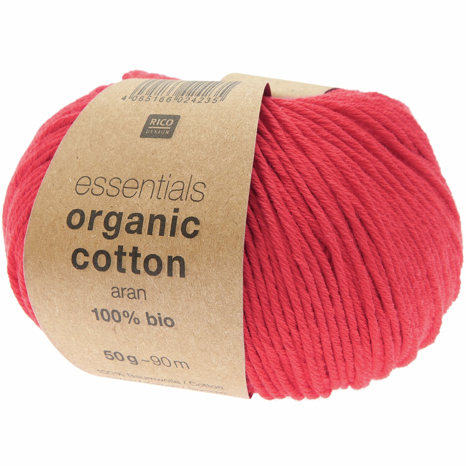 Essentials Organic Cotton aran 50g 90m Farbe Erdbeer von Rico Design Essentials Organic Cotton aran Garn in Erdbeer von Rico Design, 50g Knäuel, 90m Länge.