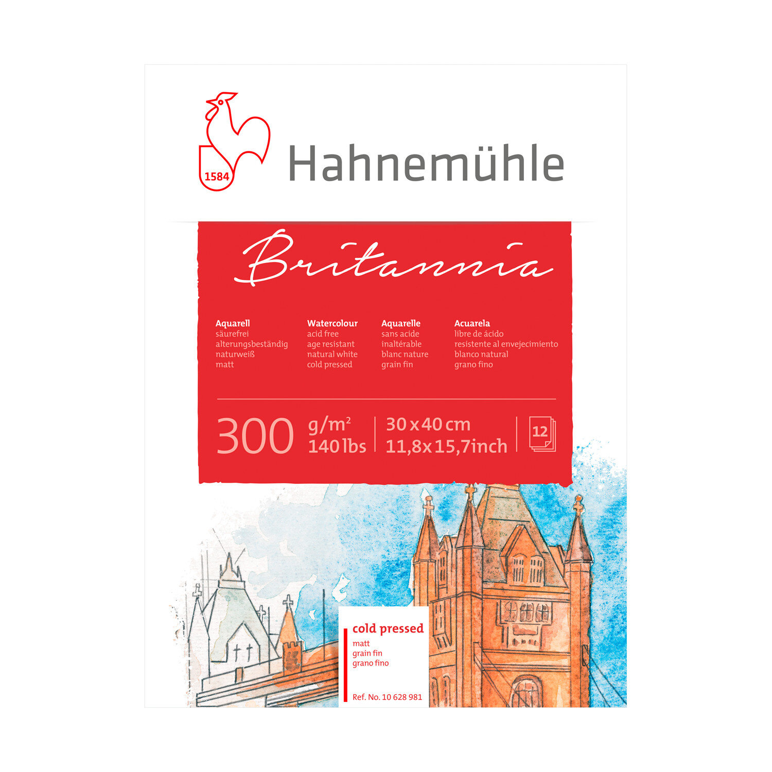 Hahnemühle Aquarellblock Britannia matt 300g/m² 12 Blatt 30x40cm