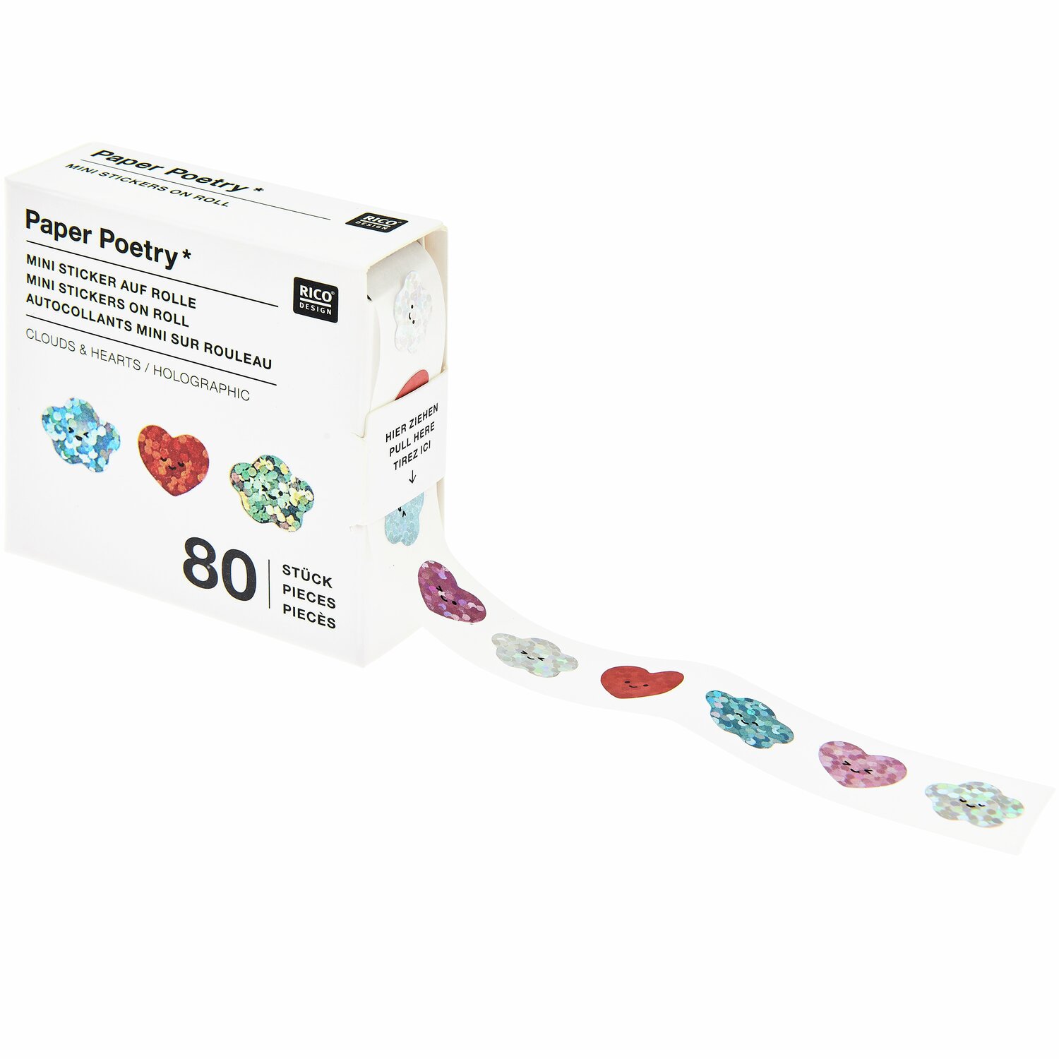 Paper Poetry Mini-Sticker Chingu Herzen/Wolken, 80 Stück, 1x1cm, holografisch, von Rico Design.