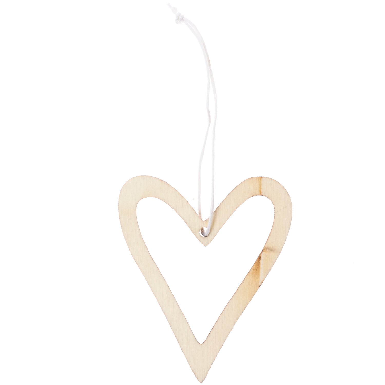 Holzhänger Herz offen natur: Beigefarbener Herzanhänger aus Holz mit weißer Schnur von Rico Design.