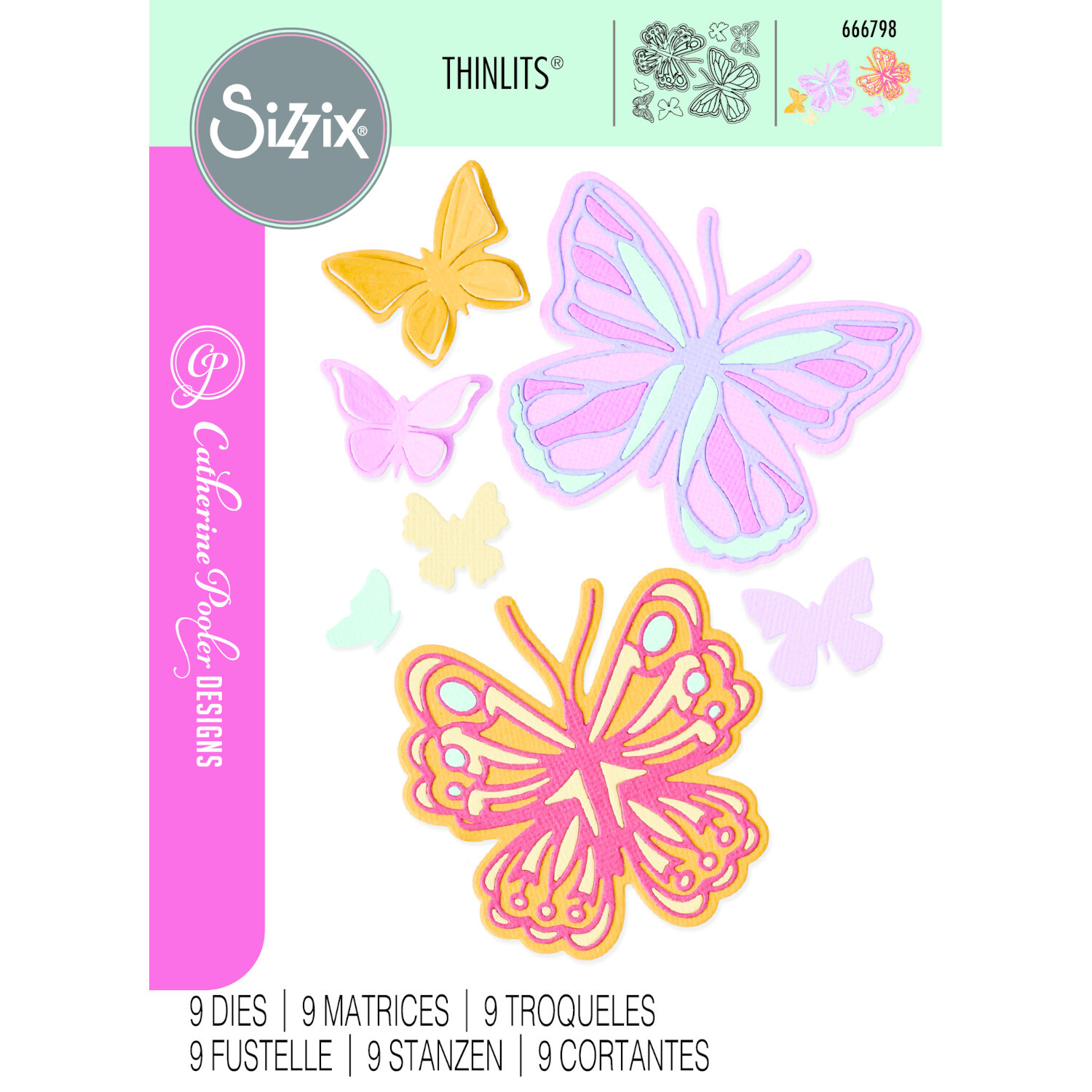 Thinlits Spring Wings Set 9 Stück von idee. Creativmarkt Thinlits Spring Wings Set 9PK: Bunte Schmetterlings-Stanzformen von Sizzix für kreative Bastelprojekte.