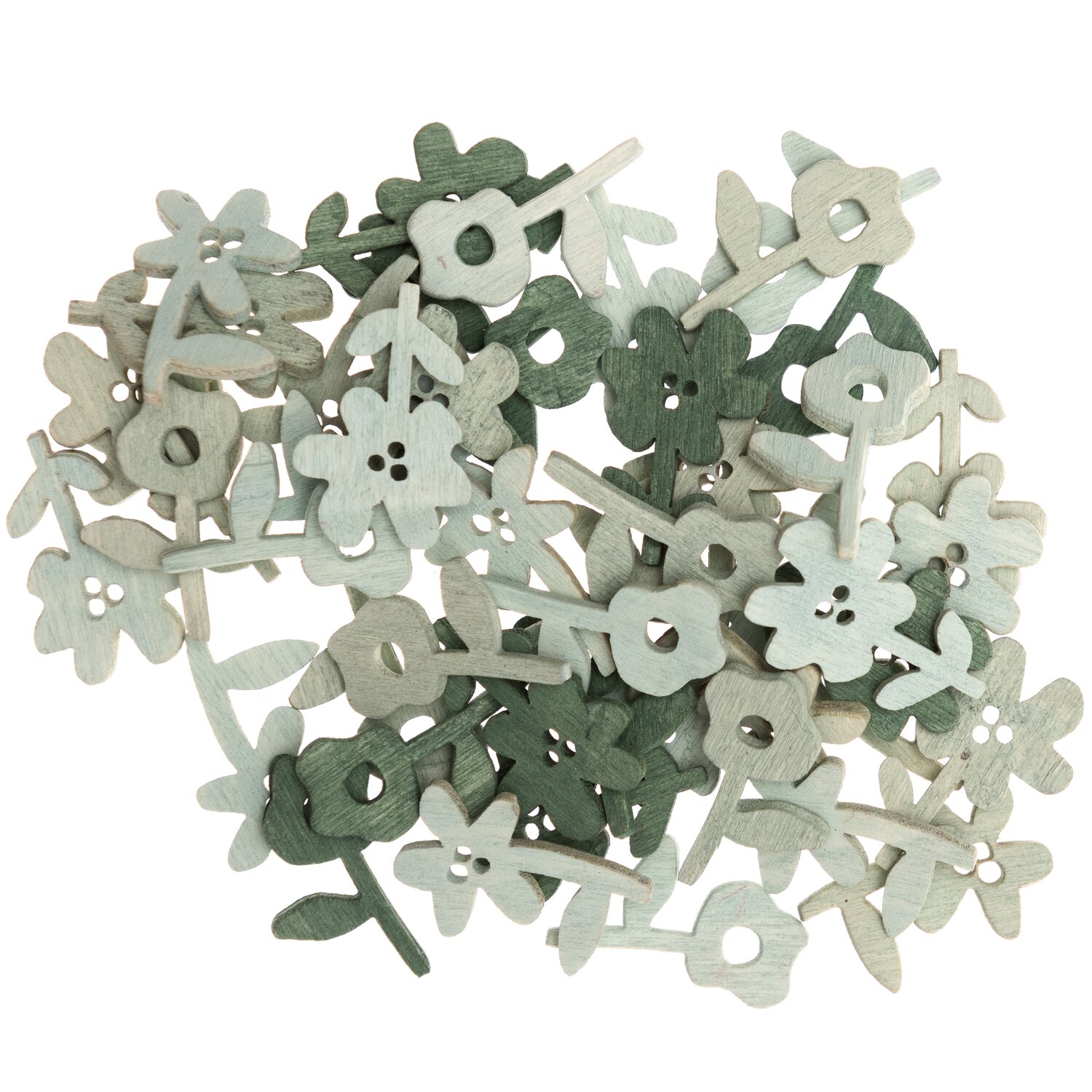 Holzstreu Blume 48 Stück in Grün Mix von Rico Design, dekorative Blumenstreu aus Holz.