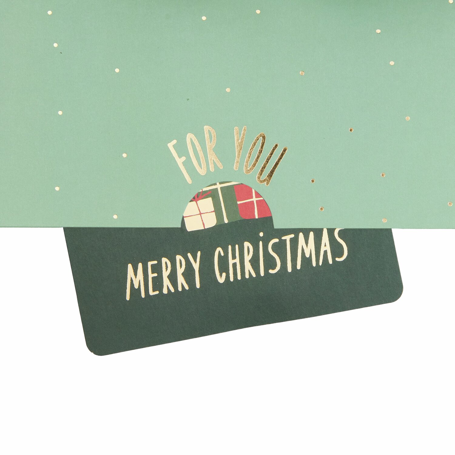 Pop-Up Karte Weihnachtsmann für Geldgeschenke A5 von Rico Design Pop-Up Karte Weihnachtsmann für Geldgeschenke zeigt grünes Design mit goldener Schrift "For You" und "Merry Christmas". Ideal für festliche Anlässe.