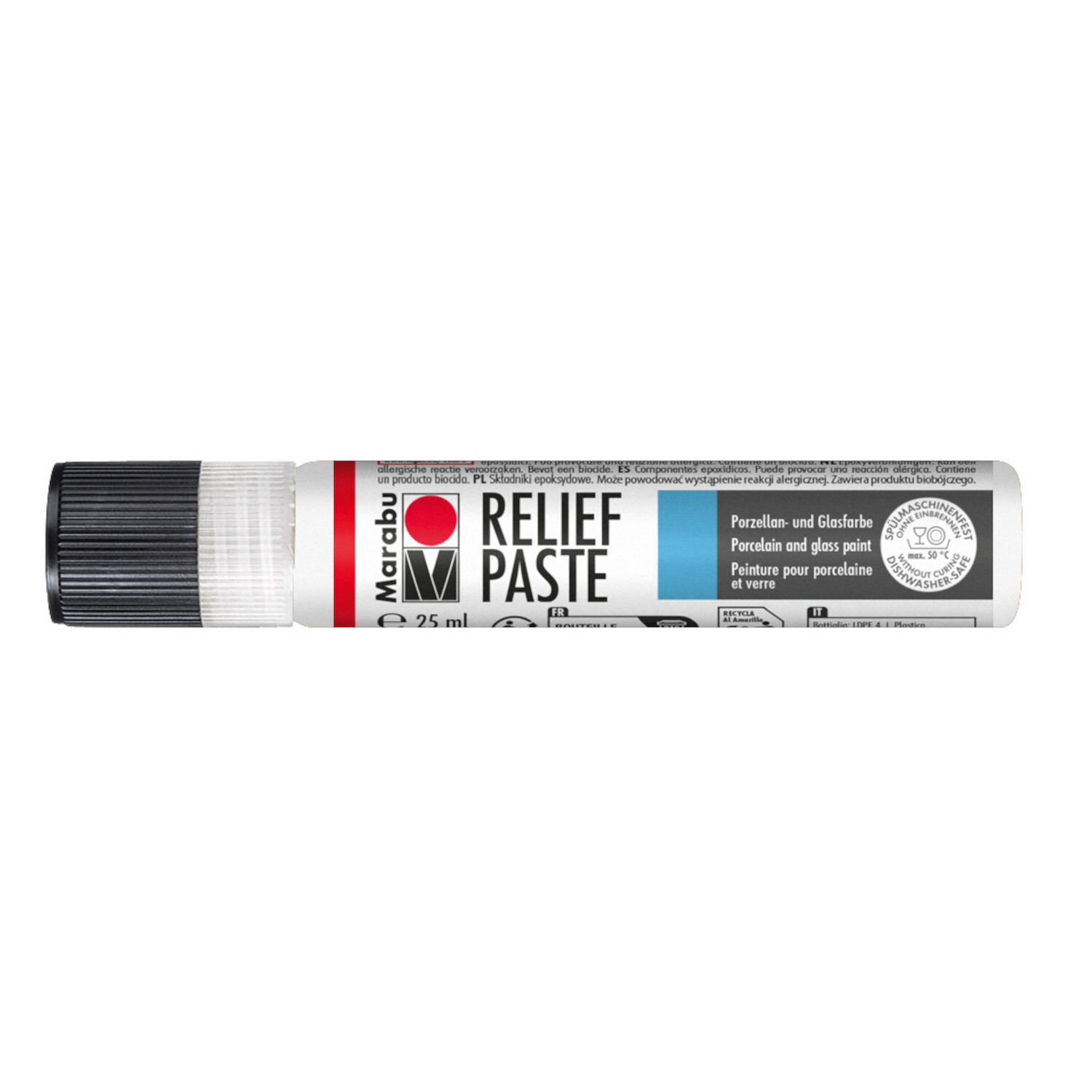 Marabu Reliefpaste, 25ml Tube, ideal für kreative Projekte auf Glas und Porzellan.