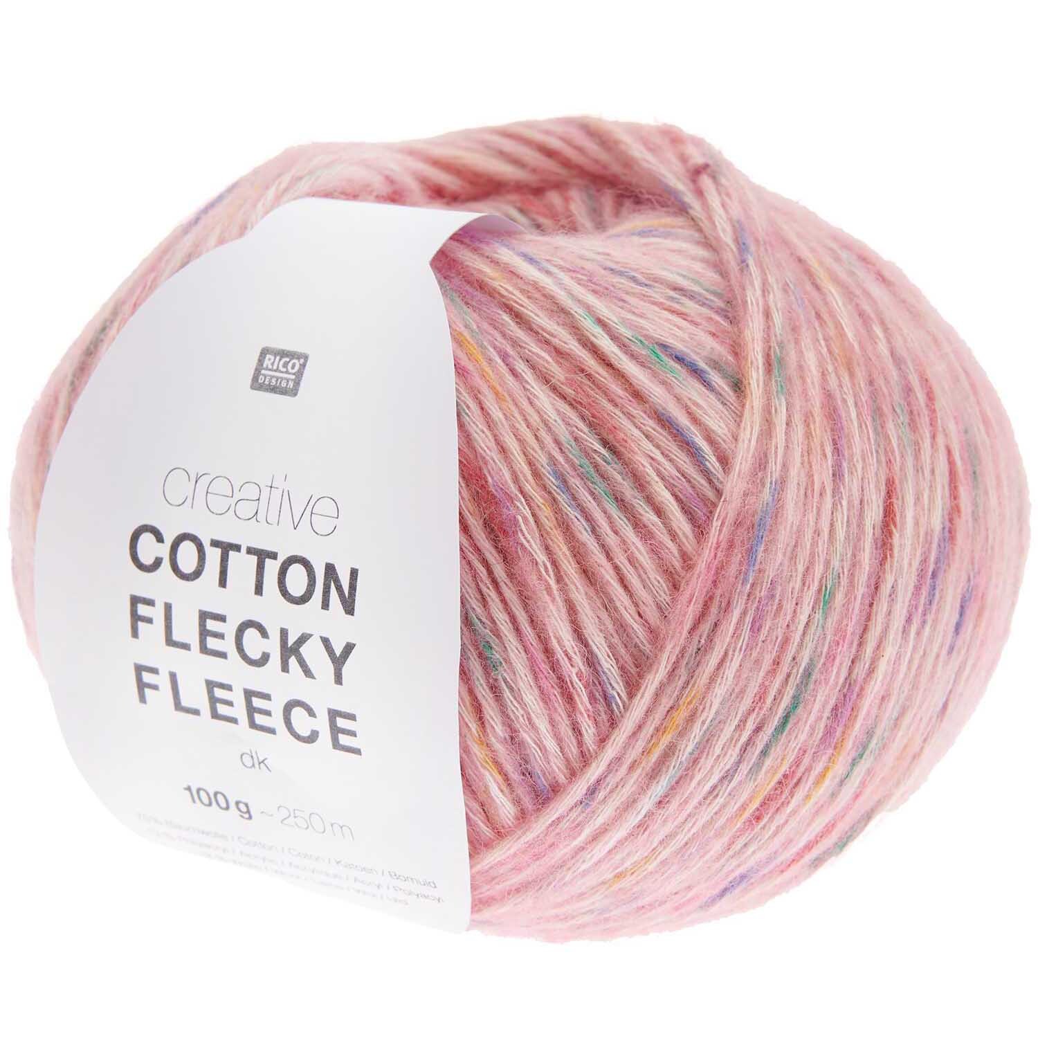 Creative Cotton Flecky Fleece dk: Weiches Garn in Rosa mit bunten Sprenkeln, 100g Knäuel, 250m Länge. Ideal für Strickprojekte.
