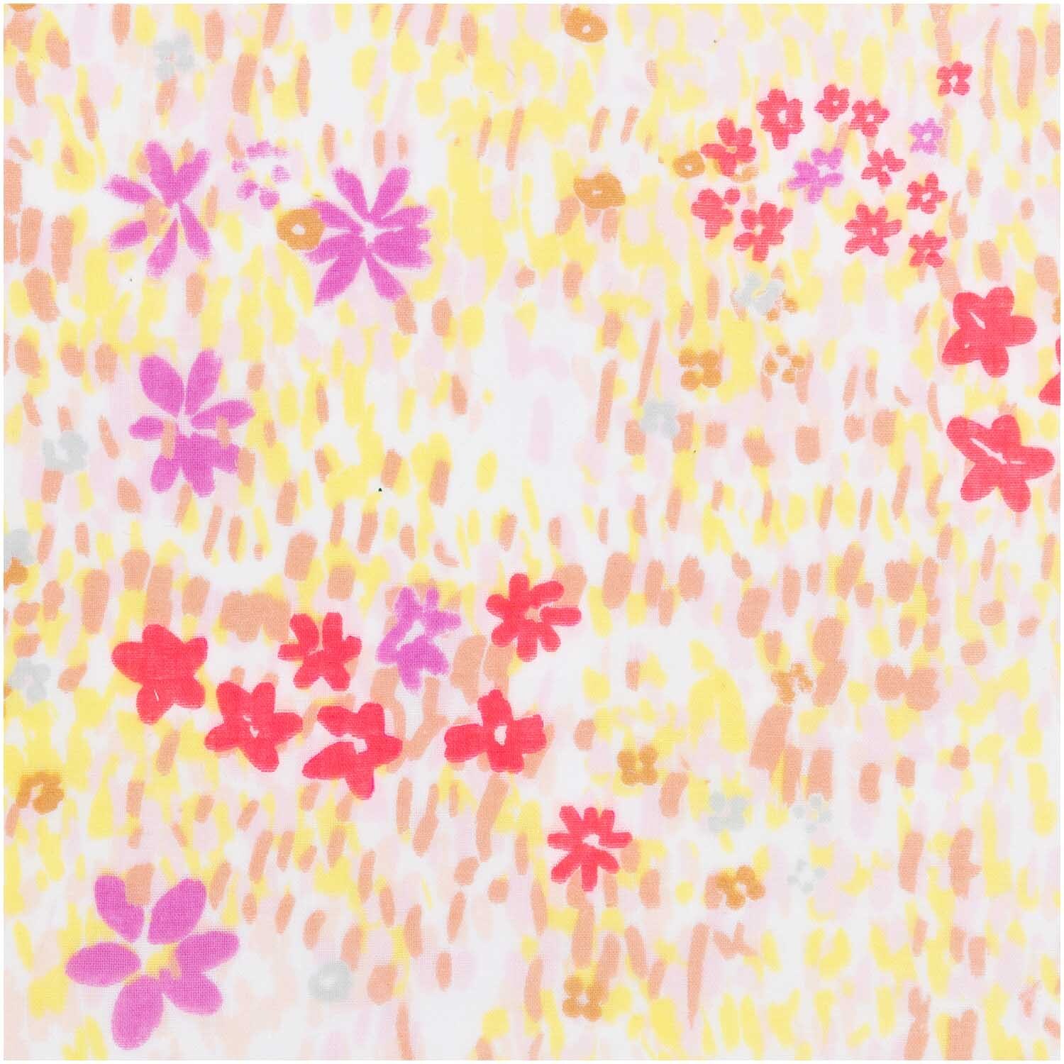 Musselin-Druckstoff Crafted Nature Blumenwiese weiß-neon 140cm
