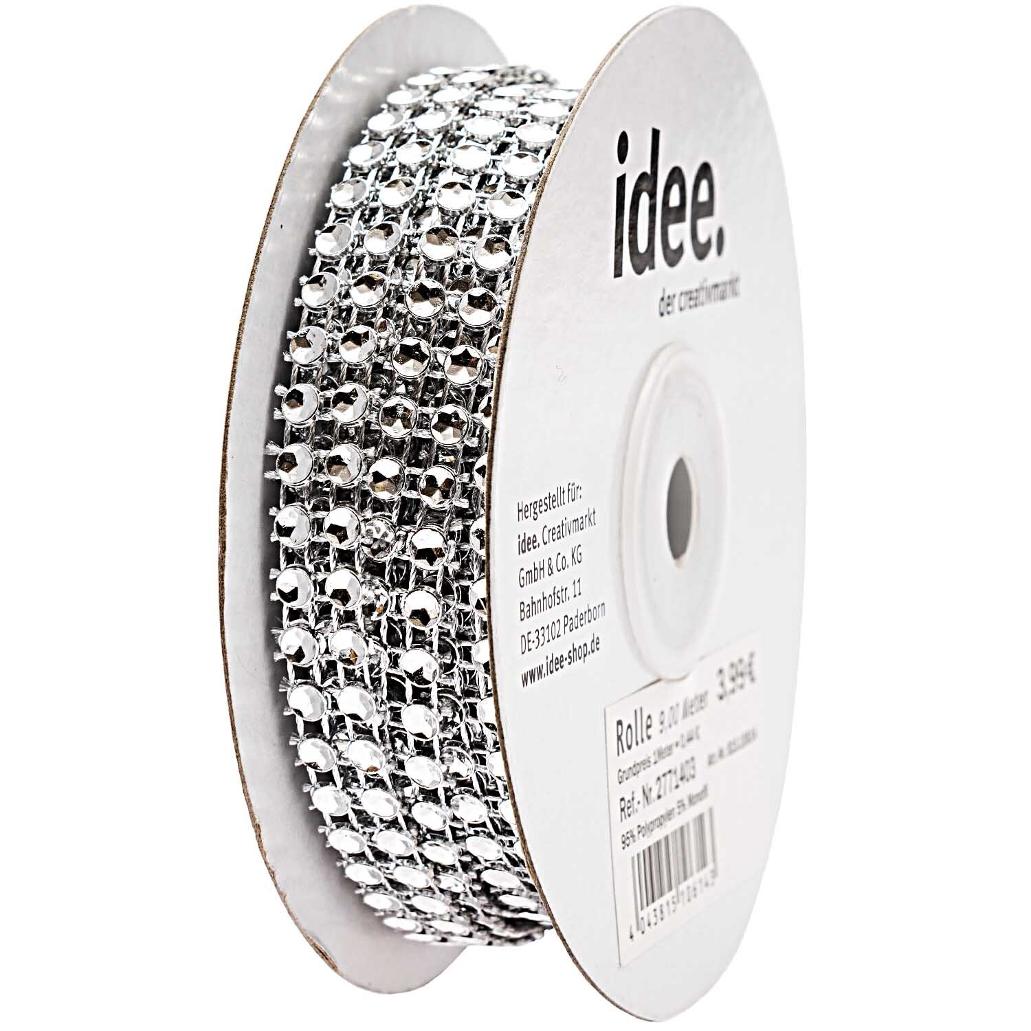Schmuckband mit Strass silber 9mm 9m
