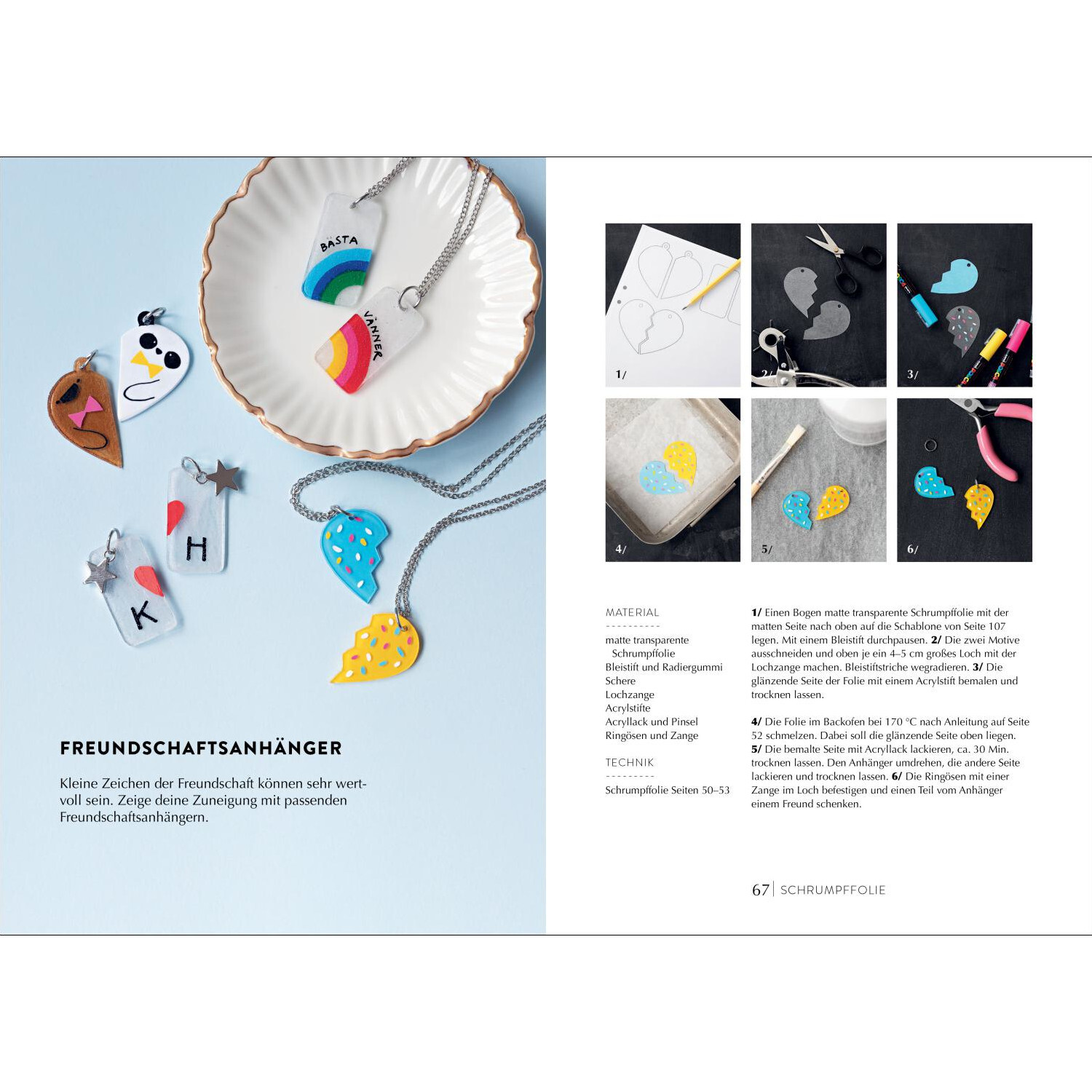 Freundschaftsanhänger: Bunte Ketten handmade aus dem Christophorus Verlag, ideal für kreative DIY-Projekte.