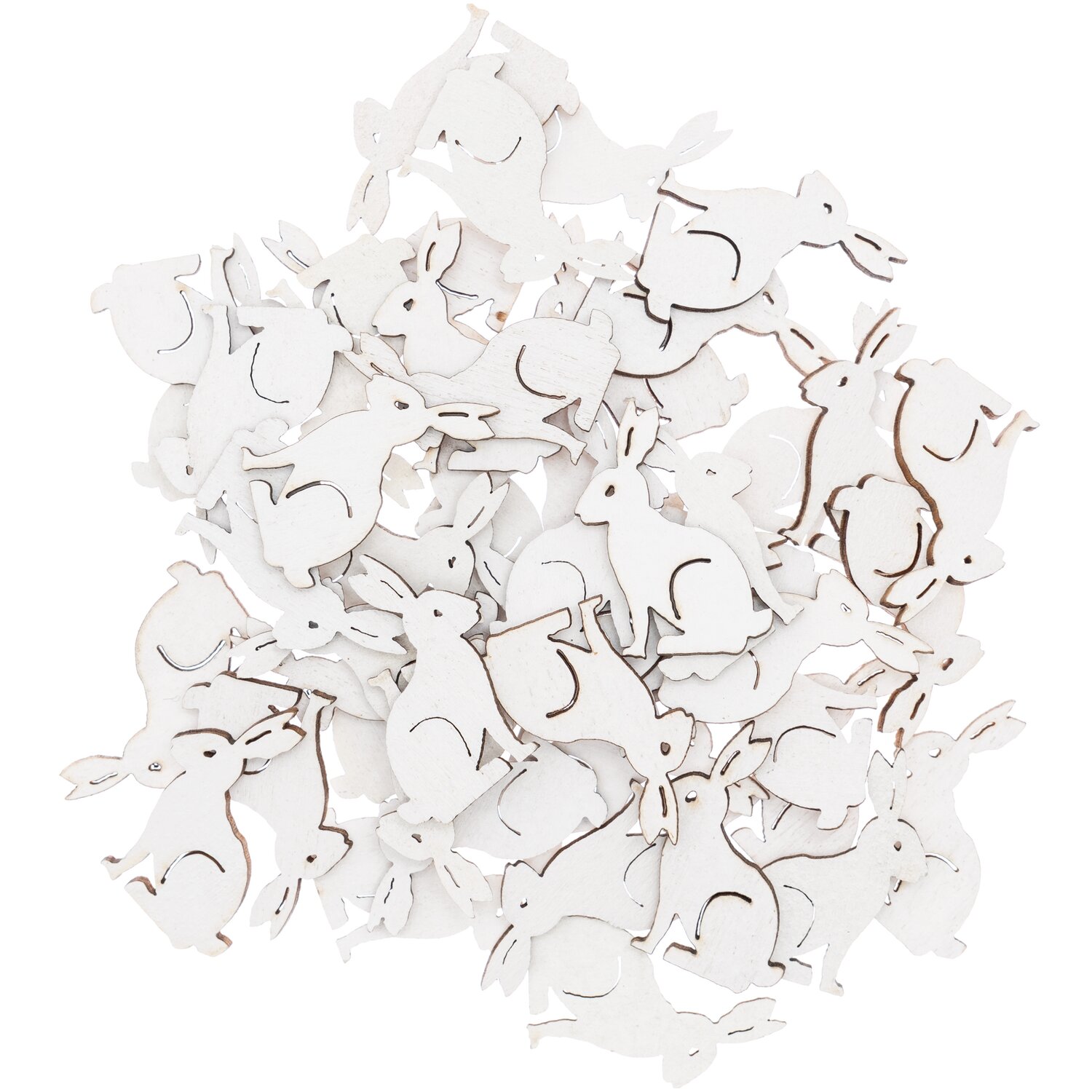 Holzstreu Hase klein 48 Stück: Weiße Holzhasen von Rico Design, ideal für Dekorationen.