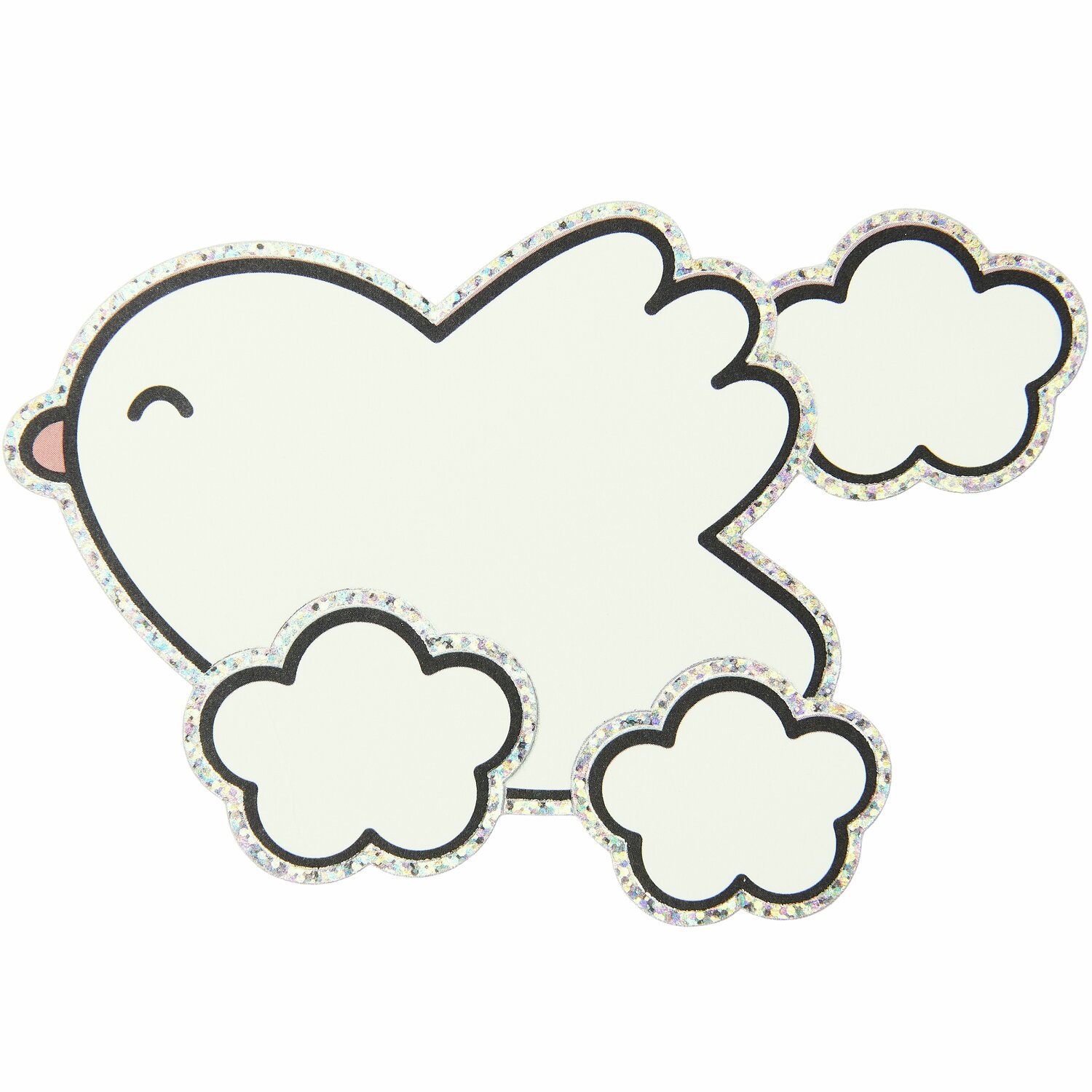 Paper Poetry Clip-Ons Chingu Wolken/Herzen Weiß, 8-teilig. Weißer Vogel mit Wolken, umrandet von glitzerndem Silber. Ideal für kreative Projekte.