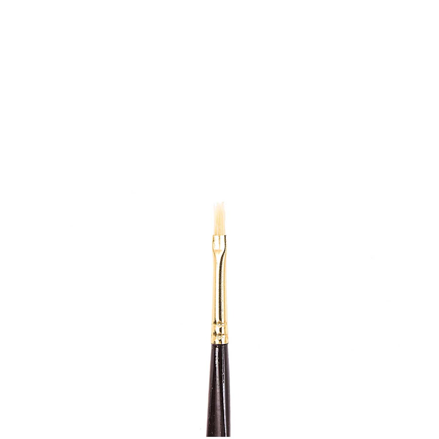 Fine Art Öl Borste Ergonomic flach kurzer Stiel, Pinsel mit goldenem Metall und dunklem Griff, ideal für präzises Malen.