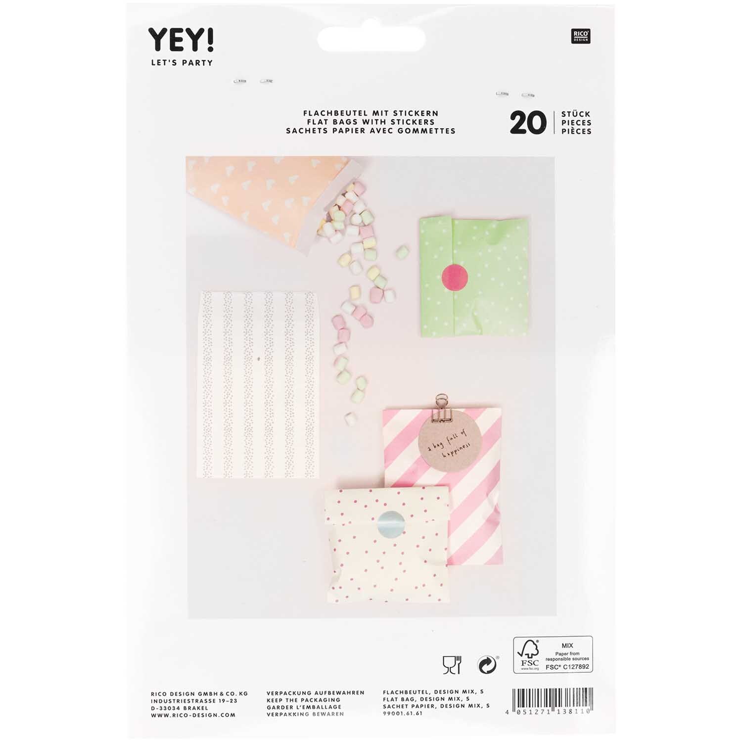 Flachbeutel mit Stickern 120x185mm 20 Stück Farbe Design Mix von Rico Design