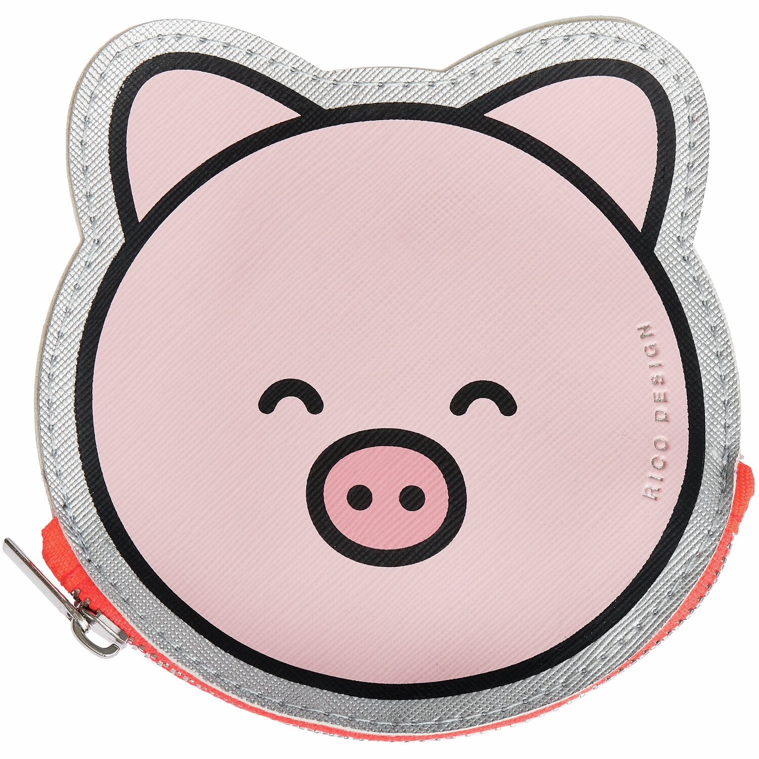 Portmonnaie Chingu Schwein in Rosa mit niedlichem Schweinegesicht, Marke Rico Design, 11,2x11,6cm. Perfekt für Kinder und Tierliebhaber.